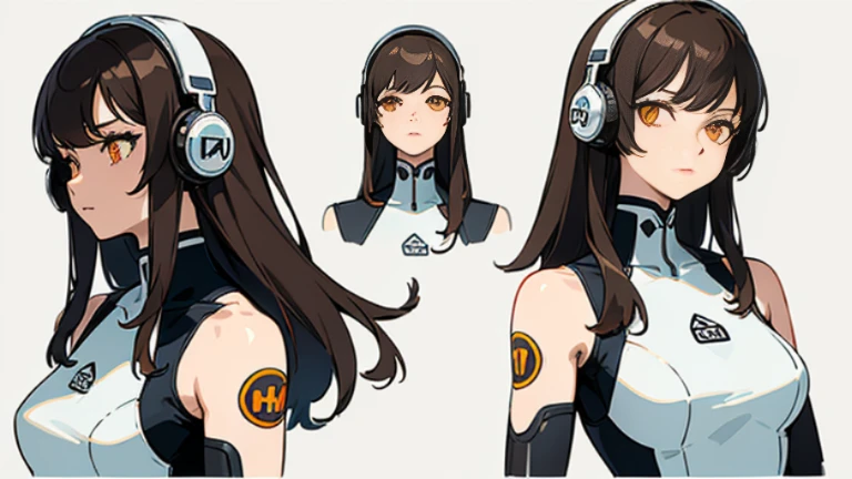 ((highest quality)), ((masterpiece)), ((Realistic)) 19 years old, Redhead girl, Shoulder-length hair, リラックスした幸せなface,((非常にdetailedな目)),Very detailed glowing eyes, ((thin)) ,Rubber bodysuit, ( White one piece swimsuit ) ((sexy )) ,Slender figure,textured pixie haircut (((detailedなキャラクターシート, Front view, ~ side面図, 3/4 Views))) (((cyber punkの背景))) 6 and a half whole bodies,4K,UltraSharp,Multiple Views of the same character,Charterner v2, One girl, Slender figure, (Headphones),Brown Hair, Long Hair, Orange eyes, Same clothes, Concept Art, detailed_face, line_sketch, plan, Official Art, Official Alternative Costumes, Design style, multi style, detailed character, 4_~ side, original, 8K GC, massive detailed, Multiple Views of the same character, character, technical illustration, Multiple Views,masterpiece,highest quality(masterpiece, highest quality), 32k,(非常にdetailedな美しい女性), Poster,SF,Bauhaus, shape, Abstract,movie Poster, Vintage,Retro,Future Anime,The ultimate map,highlight,Headphones,Very detailed glowing eyes,Cleavage,Complex patterns,stylish hairstyle,fluorescence((White clothes)),cyber punk