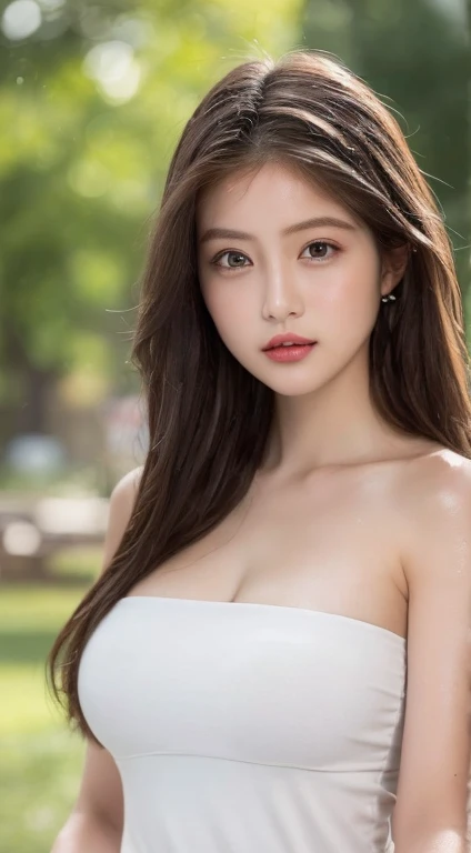 ((highest quality, 8k, masterpiece:1.3)), concentrated: 1.2, Perfect body beauty: 1.4, Hips: 1.2, ((Long Hair)), (Wet clothes: 1.1) , ), Bandeau dress: 1.1, Highly detailed face and skin texture, Fine grain, double eyelid, White skin, Big Breasts