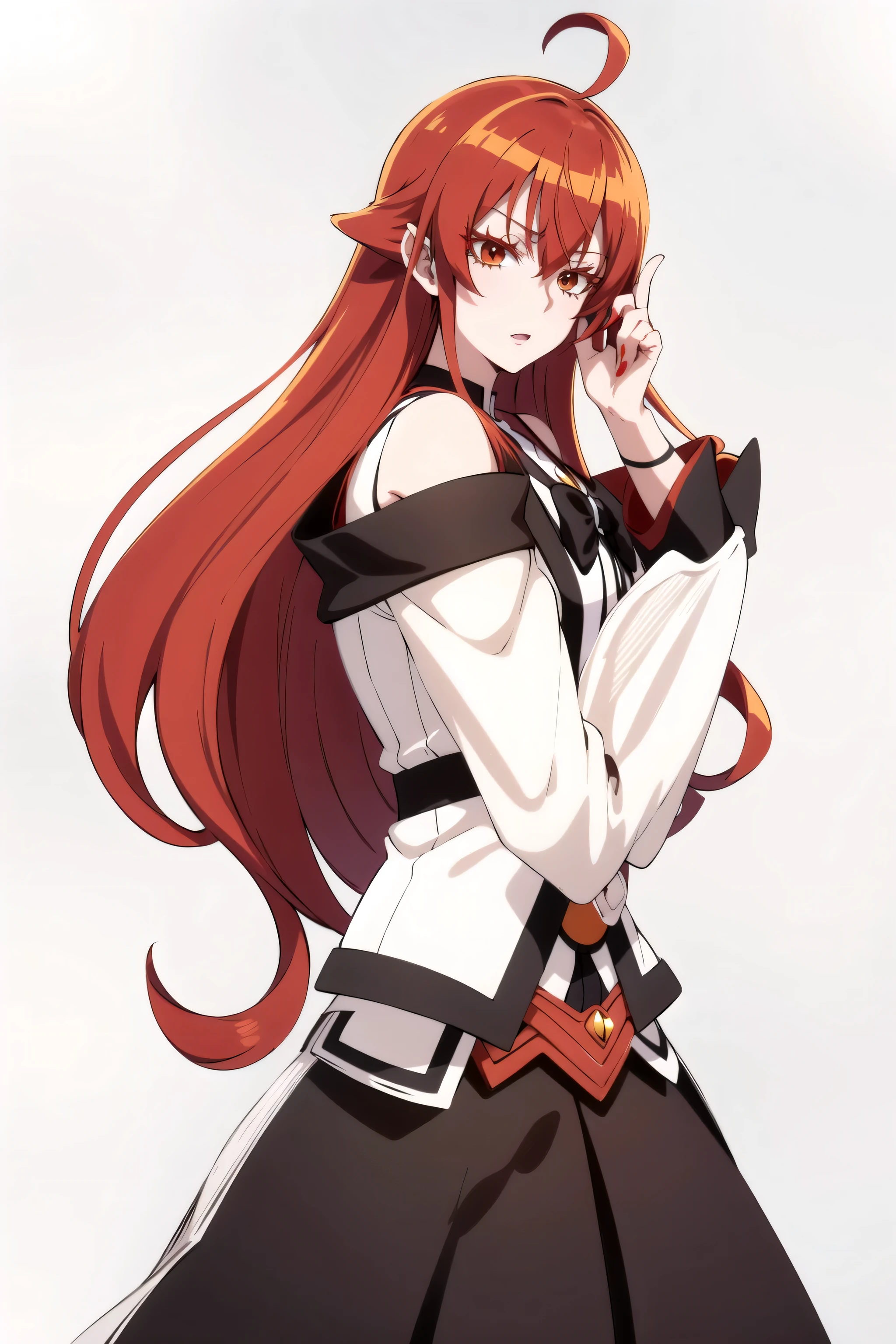 Chica anime con pelo largo rojo y traje blanco y negro., Rias Gremory, marin kitagawa fan art, chica anime con pelo largo, female personaje animado, arte oficial del personaje, corona de cushart, Impacto de Ayaka Genshin, asuna yuuki, Moe anime art style, Estilo de arte Mihoyo, atractivo matoi ryuko, personaje animado