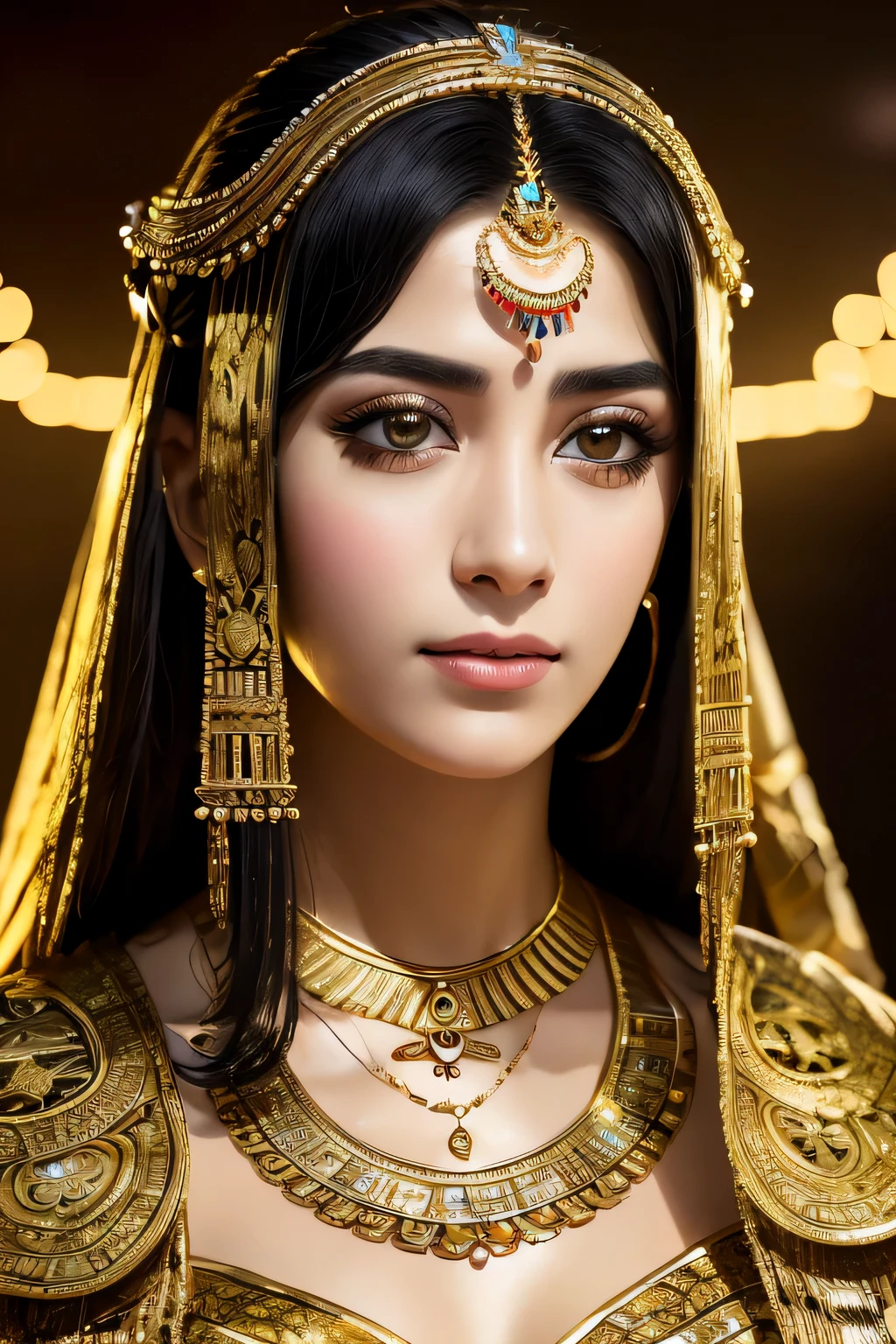 ((最high quality, 8k, Tabletop)), RAW Photos, Photorealistic portrait of Cleopatra, situation々Egyptian attire, Cinematic, detailed, Visually stunning, Natural look、masterpiece, 最high quality, high quality, High resolution､Wearing many gold ornaments