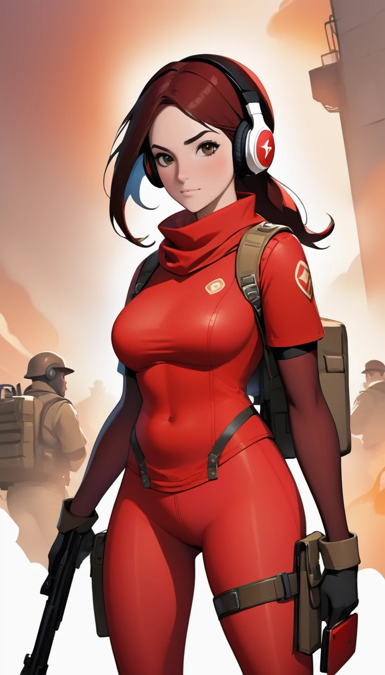 team fortress 2
female scout
Super big breasts
Red tactical tights armor
earphone
full-body shot
