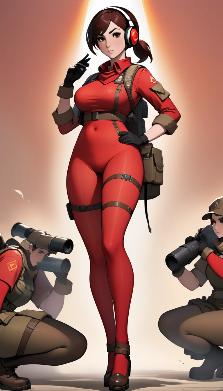 team fortress 2
female scout
Super big breasts
Red tactical tights armor
earphone
full-body shot
