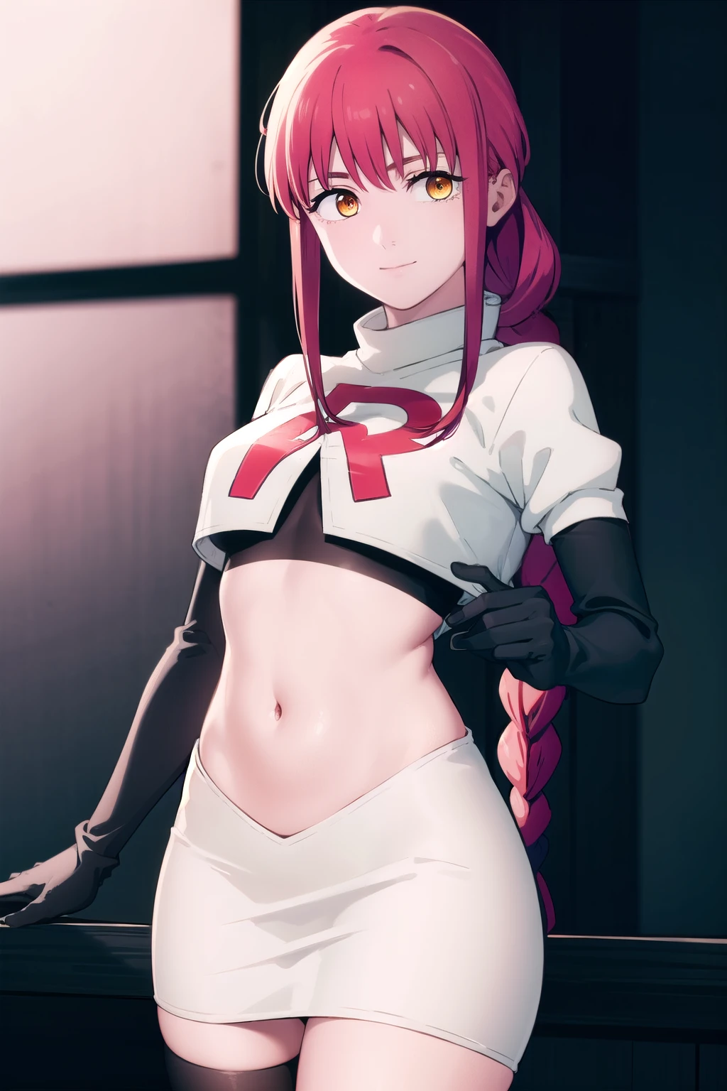 yuno gasai, long hair, (pink eyes:1.5), pink hair, smile, low twintails, red eyes, 1girl, large breasts, solo focus, black choker, (Open chest sweater:1.5)