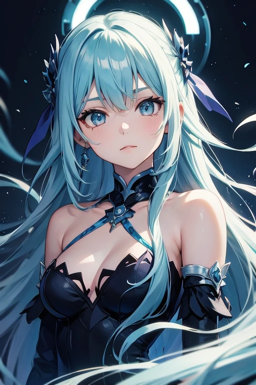 Long light cyan hair，Solitary, 1 girl，Silver Eyes，Elegant