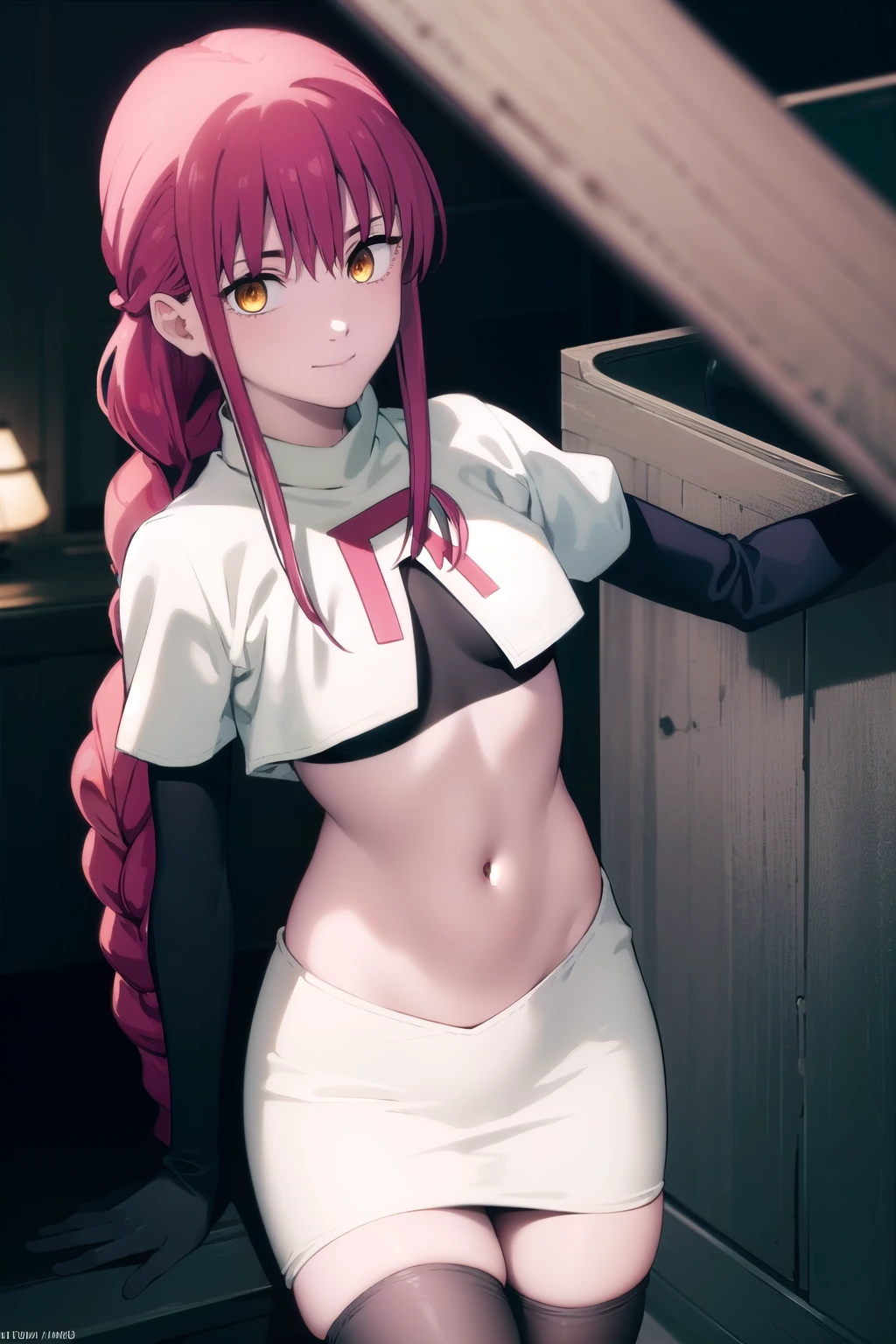 ((best quality)),((highly detailed)),masterpiece,absurdres, breasts, nipples, solo, blood, pink_hair, pussy, nude, long_hair, smile, navel, red_eyes, sitting, completely_nude, looking_at_viewer, choker, blood_on_face, blush, large_breasts, twintails, bow, hair_bow, collarbone