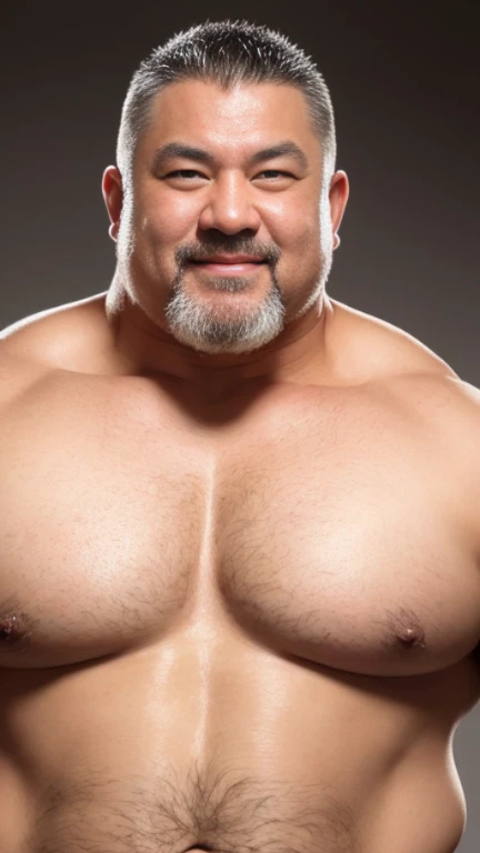 white hair, old man, individual, male, Muscular wrestler, muscular, Stout wrestler, Asian, Japanese, uncle, 55 year old middle-aged man, short hair, short hair, yellow wrestling boots, full body portrait, shadow, Vision, yellow briefs, obesity, 45 years old, short beard, middle-aged man, tattoo, fingerless gloves, Wheat skin, shiny skin, dark skin, Show your pectoral muscles, sumo wrestler, bodybuilder, wide temples, Visible abdominal muscles, Smile, Fine hands, solid color background, pure white background, Surrealism, Panorama, 8k, super detail,
