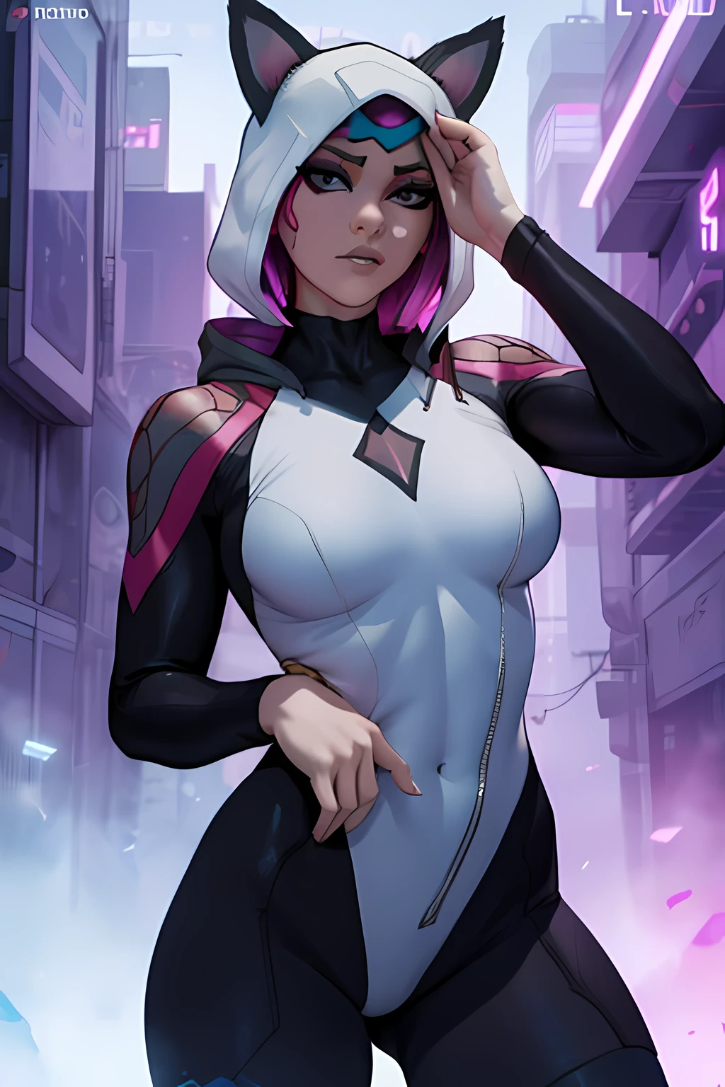  lynx traje de spider Gwen , Blanco y negro, Arachnid pose, Cyberpunk, Noche