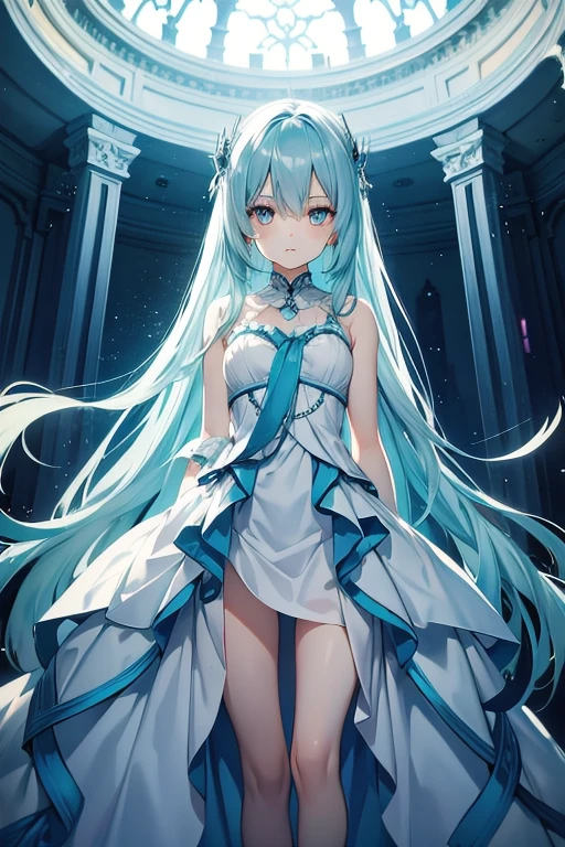 Silver Eyes，Long light cyan hair，Solitary, 1 girl，Elegant