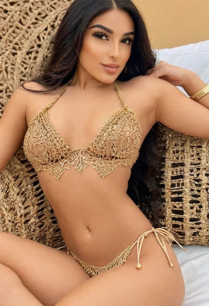 (best high quality:1.2), Work of art, 8k, extremely detailed, (High detail:1.2), ((perfect anatomy in hands)), (Hotlexi woman), Solo, 24 year old Arabian female, ((micro bikini)),