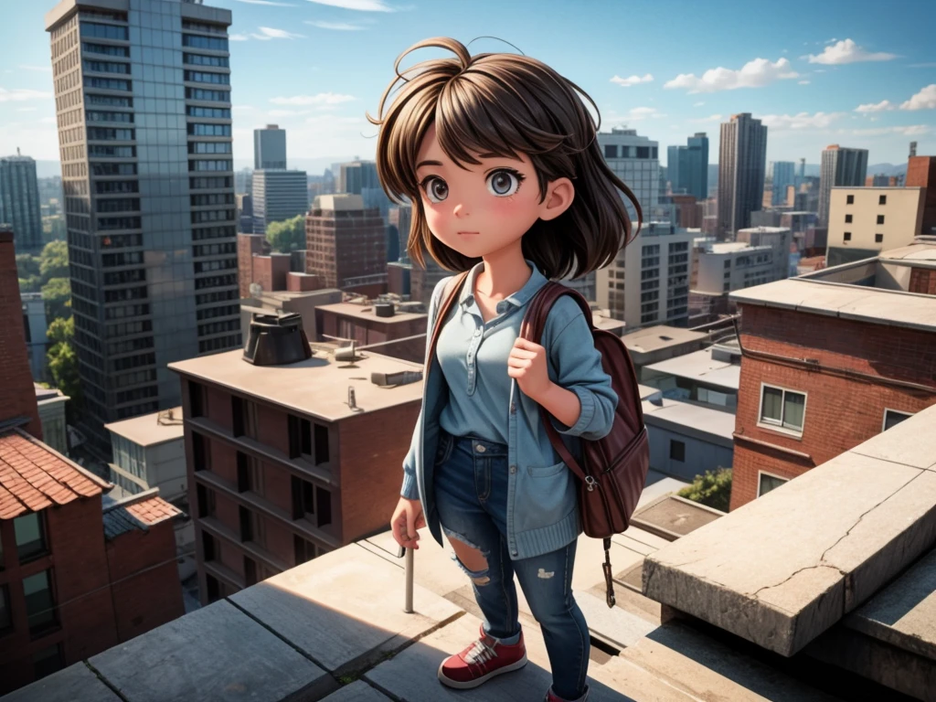 Person standing on the roof、Look Down、A girl afraid of heights、From below