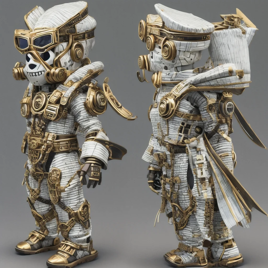 Brilliant Gold Diamond Maya Star（（Rosewood））Copper weapons, Burlap Cloak Mummy Hood Platinum Silk Cyberpunk Light Crossbow Space Station 1:90 miniature models, illustration, Side view, (Side view), Wear gold-rimmed reflective sunglasses, Carrying future weapons, very happy, Side view, whole body, 3d, (Black and white checkered glasses) octane rendering, perfect appearance, Collagen protein（（（denim）））