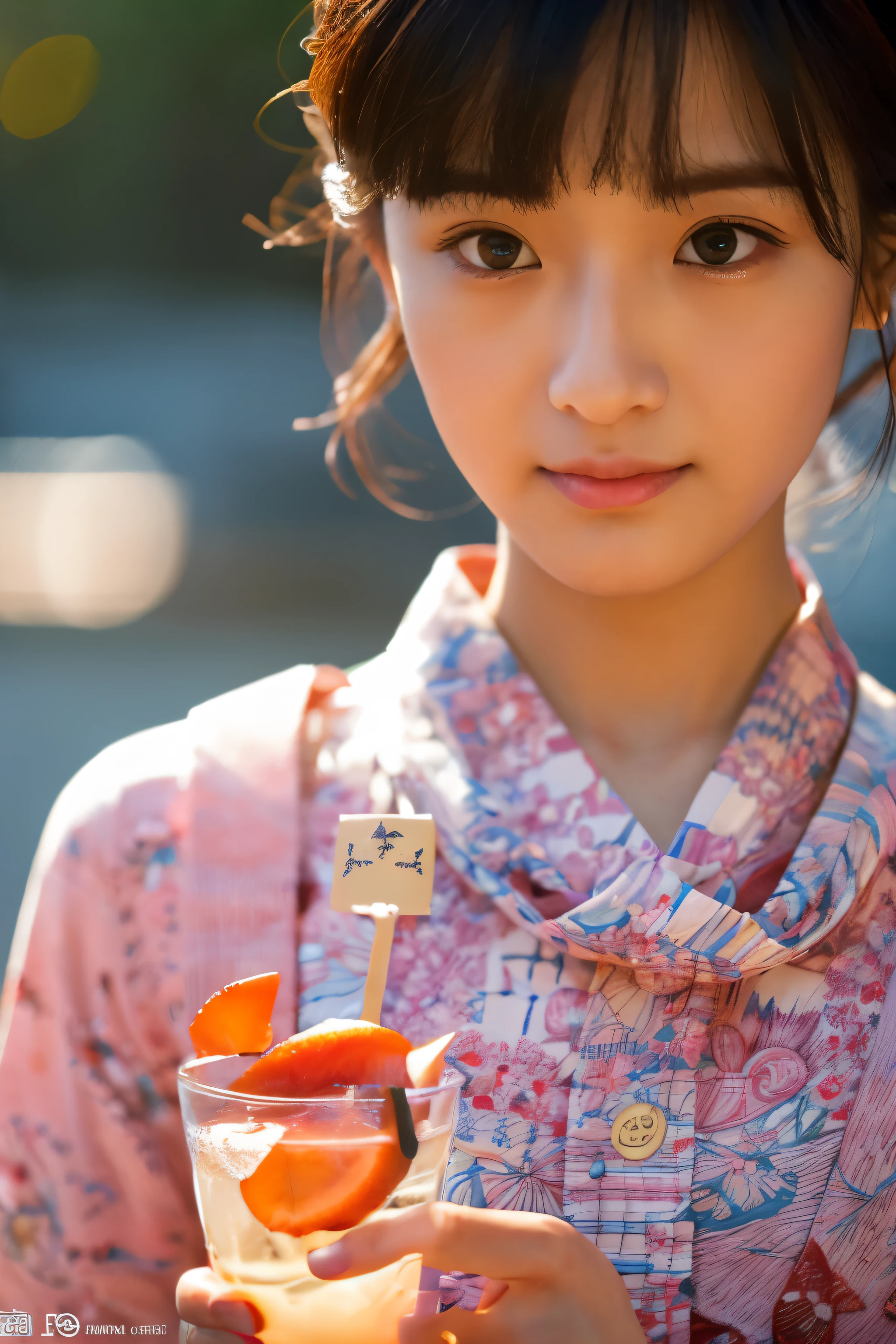 (8k), (highest quality), (Best details)A YouTuber girl watches the sunrise on Aogashima Island、Butterfly patterned clothing、Single eyelid、Pointed nose、Glass of shochu