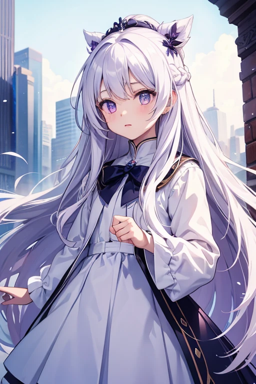White long hair，Solitary, 1 girl，Light purple eyes，cute