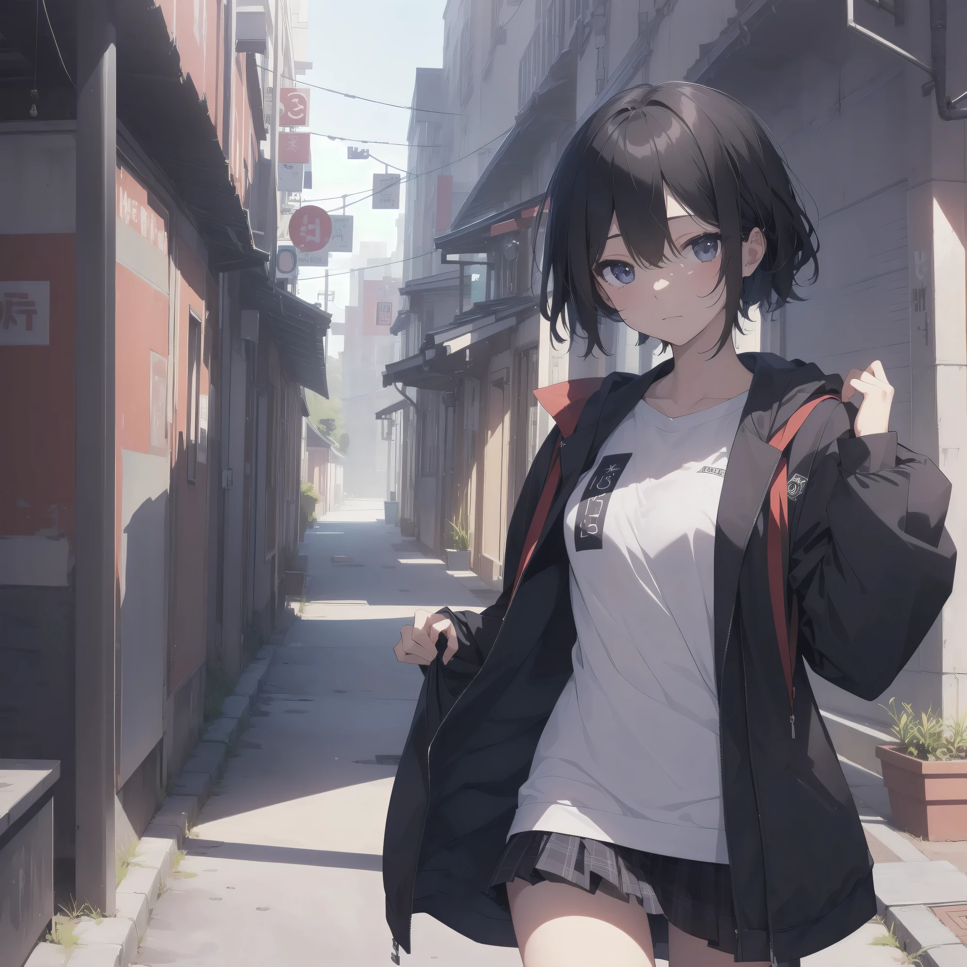ultra-absurdres-Top quality by artist God, ultra-detailed, high resolution, anime moe artstyle, best anime 8k konachan wallpaper, pixiv contest winner,pool:2810, perfect anatomy,break, 1girl, (Please draw a girl walking sleepily to school alone. )break,(Solo,little female, 13-year-old:1.3),Full limbs, complete fingers,a junior high school student, (very short hair), short cut, flat chest, , small butt, small black eyes, beautiful detailed eyes, well-proportioned iris and pupils, expressive eyes, highres detailed hair, soft expression, school_uniform, official_alternate_costume, pleated skirt,(Detailed Lighting), (Detailed background), in the School commute route. break,super detailed skin, Best cinematic lighting powered by famous artist, 8k,beauty illustration,photoshop_(medium),very aesthetic,break,((artist:bow_(bhp) )), artist:akinashi yuu ,artist:oyari ashito ,artist:kantoku ,