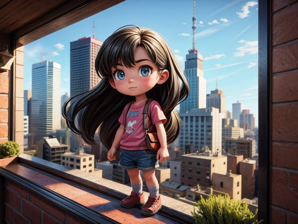 Person standing on the roof、Look Down、A girl afraid of heights、From below