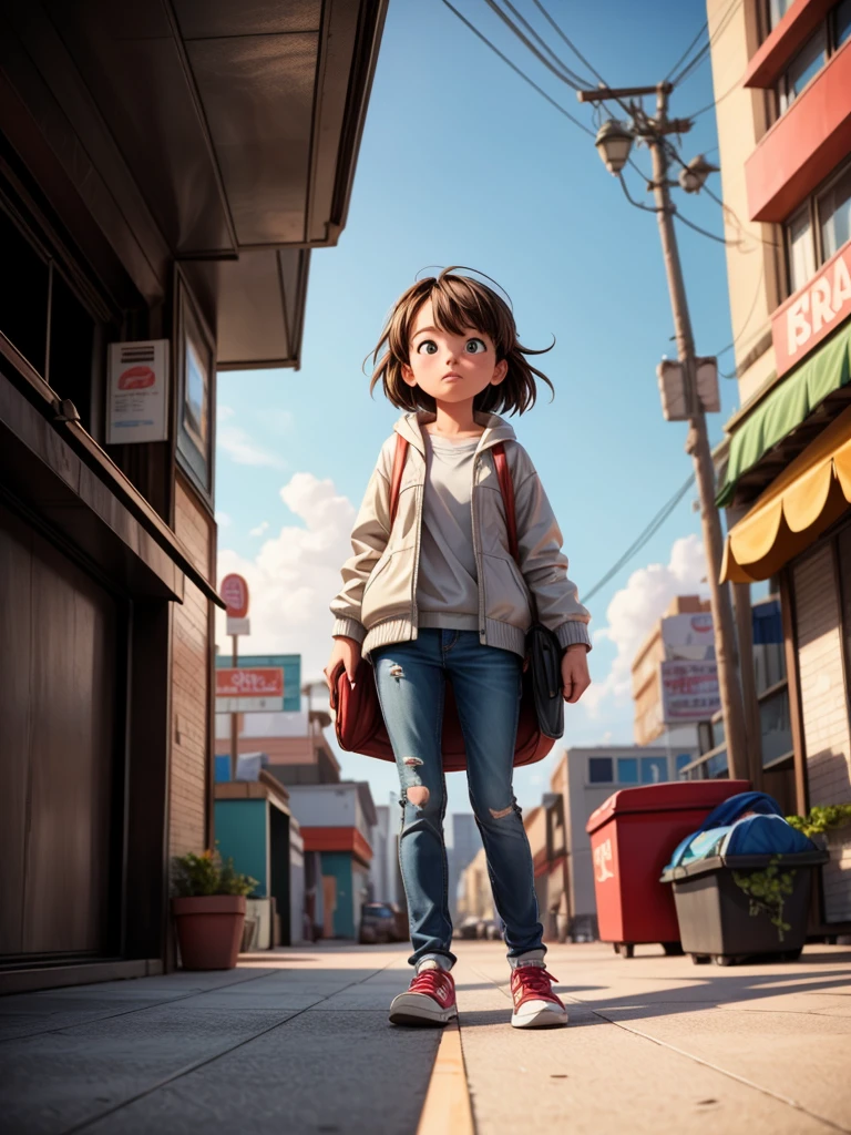 Person standing on the roof、Look Down、A girl afraid of heights、From below