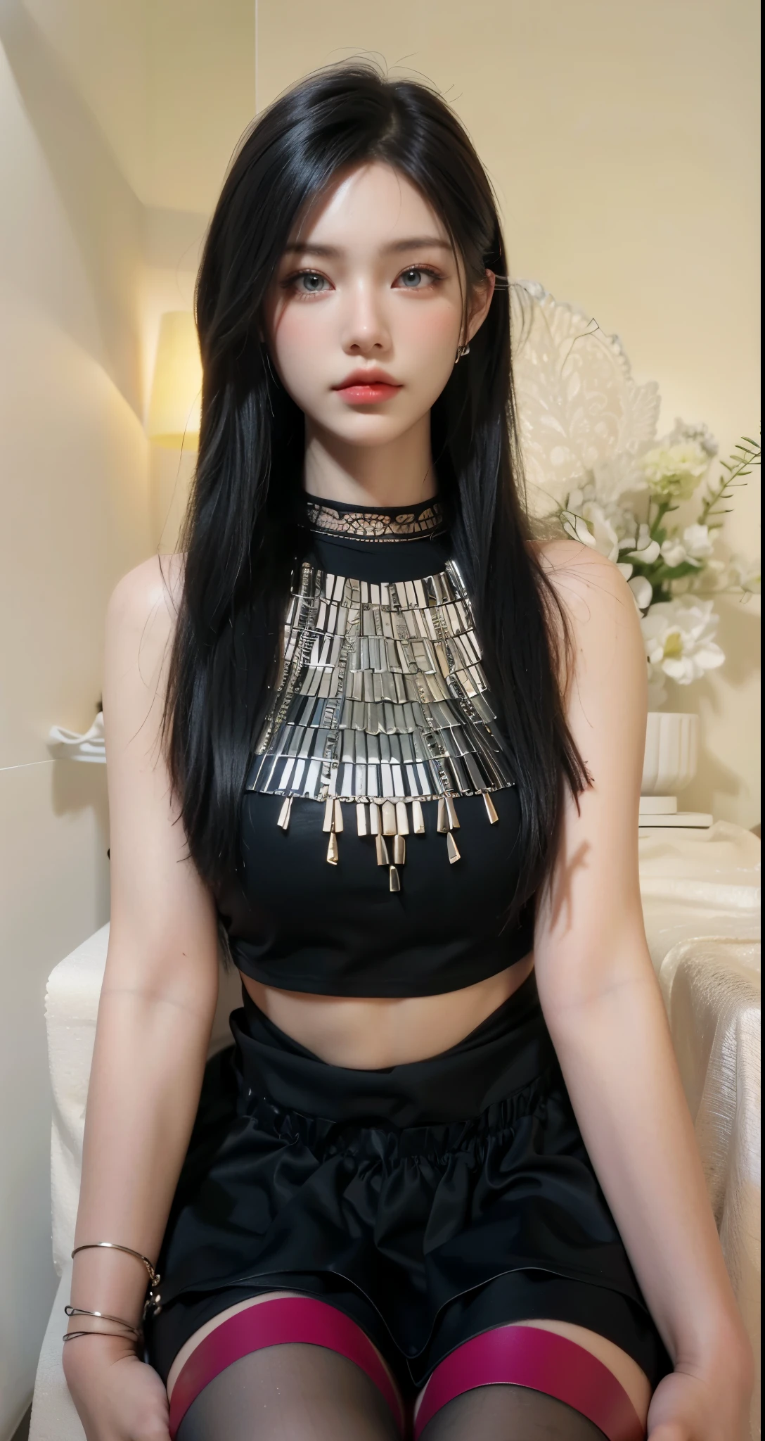 Game Art，Best image quality，Maximum resolution，8k，(A half-length photo)，(portrait)，(Head close-up)，(Rule of Thirds)，Unreal Engine 5 rendering works，20 year old girl，((Queen))，The eyes are very detailed，(Large Breasts)，Elegance and nobility，Movie Lighting，Ray Tracing，Game CG，((3D Unreal Engine))，OC rendering reflection pattern，4K，Ultra-clear，Sensual，Translucent lace，Fair and plump figure，Pretty Face，Glossy Gel Coat，身着华贵礼服的Queen，Crystal Gem Crown，Necklace jewelry，blue eyes，Black tattoo(whole body)，The tattoo is very three-dimensional，Gorgeous and intricate tattoo designs，Ultra-clear portrait，