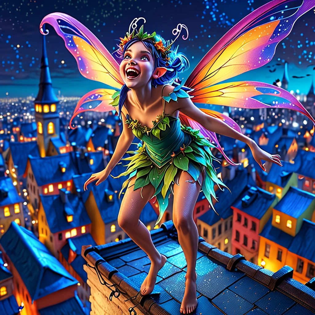 (best quality,4k,highres:1.2),ultra-detailed,(realistic:1.37)
crazy looking fairy, rooftop, triumphantly standing, sack of teeth dangling, city at night
medium: fantasy illustration, vibrant colors, surreal lighting