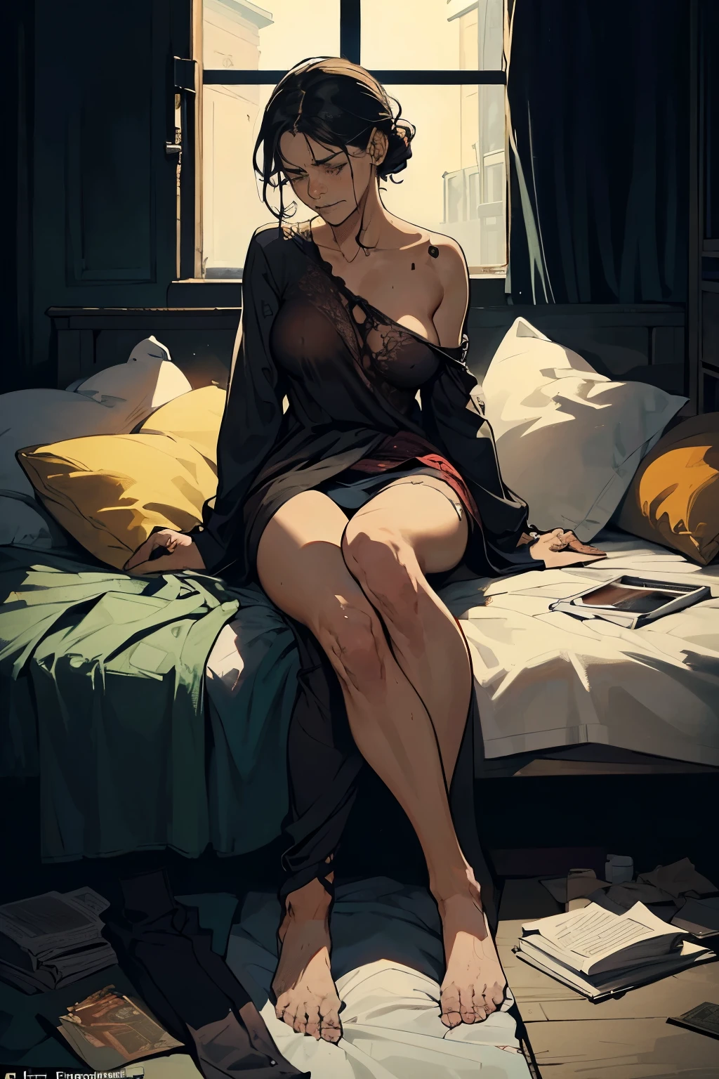 She came to me in the evening, all in tears, angry and drunk. It always happened that way when there was another scandal at her house. I've never denied her a place to sleep and food, and she's never denied me sex. This has been our way since she was a ... (((medium breasts))), ((long legs)), ((mess in clothes))
