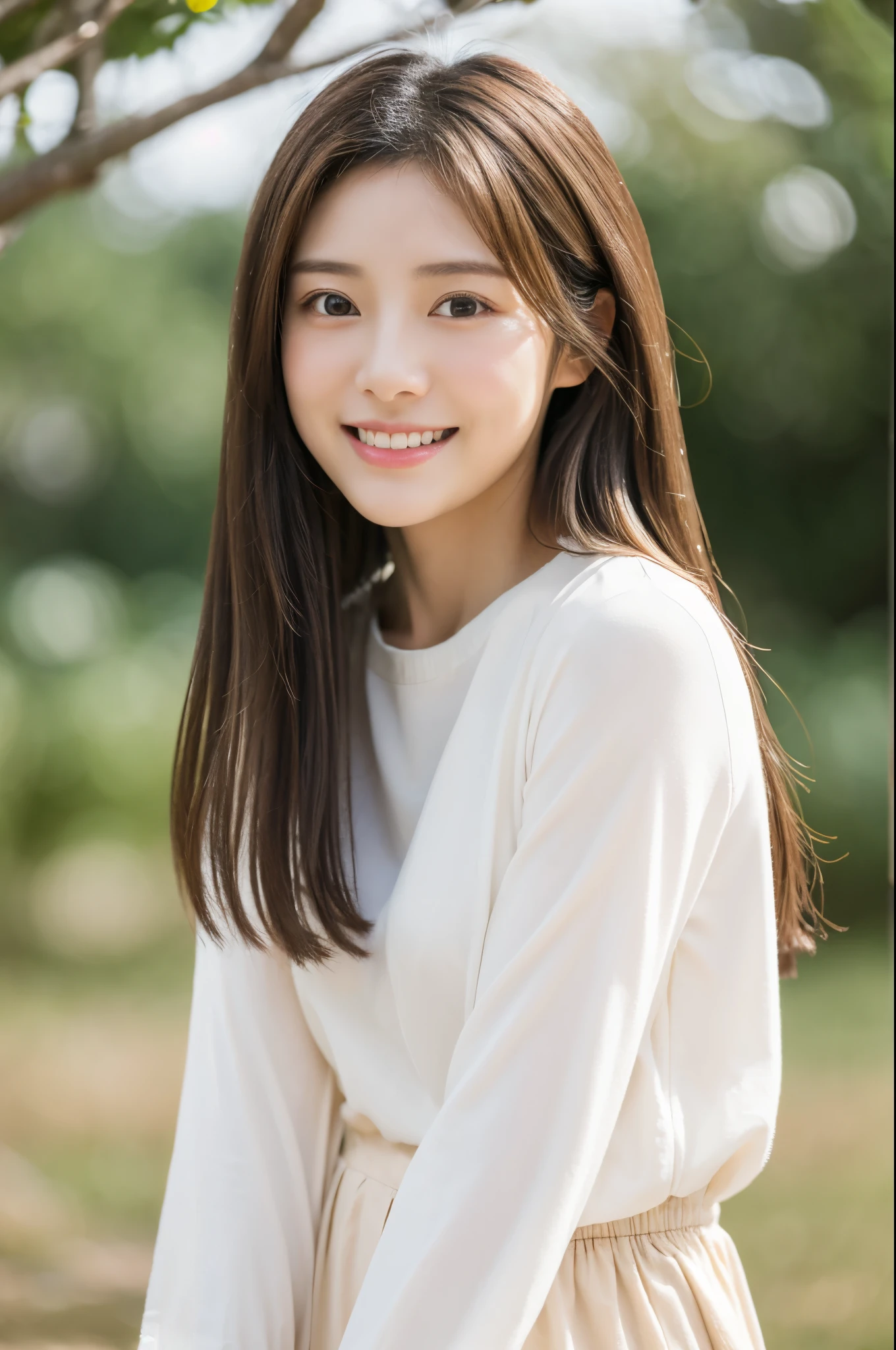 Japanese women, 50s, White background, simple背景,Long Hair、white brown hair, Slender, 4K, 8K, High quality, Beauty products, EyesBeautiful Eyes, simple, It is high resolution.,1 person,Beautiful Skin,Beautiful Skin、Natural smile、wore long-sleeved clothes、fresh
