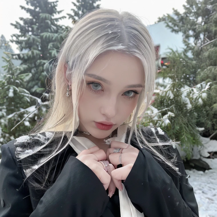 1 miniature Beautiful beautiful woman - Yuan Sayuki, ((top quality, 8K, Masterpiece:1.retty woman, 1 woman, huge breasts:1.3, a slim body:1.1, lush white short hair, (shower, wet body, wet clothes:1.1), very detailed face, detailed lips, detailed eyes, double eyelids, Detailed blue eyes, чрезвычайно Detailed Outstanding Blue Eyes, short white wet hair, white wet hair, Detailed Outstanding Blue Eyes, innocent look at the viewer, very wet wavy white hair, Detailed Outstanding Blue Eyes, huge cross earrings, Outdoors, badges behind, gothic wedding uniform, sexy gothic style wedding dress with veil, bare chest, huge chest tattoo wearing a wreath, detailed huge catholic cross earrings, chest tattoo, Outside - there are trees and a buddhist temple in the background (mountain vicinity), wear a silver cross (Detailed cross shape), reality mode, wet breasts, black necklace, black wedding dress and black veil, human crowd behind, head/forehead chain veil, black latex gloves, naked breasts, naked breasts, naked nipples, hair of white snowy colour, night time, red neon lights, demonic nun, nimbus (golden lighting ring above her head), angel, snowy weather, Detailed buddhist temple behind, naked breasts
