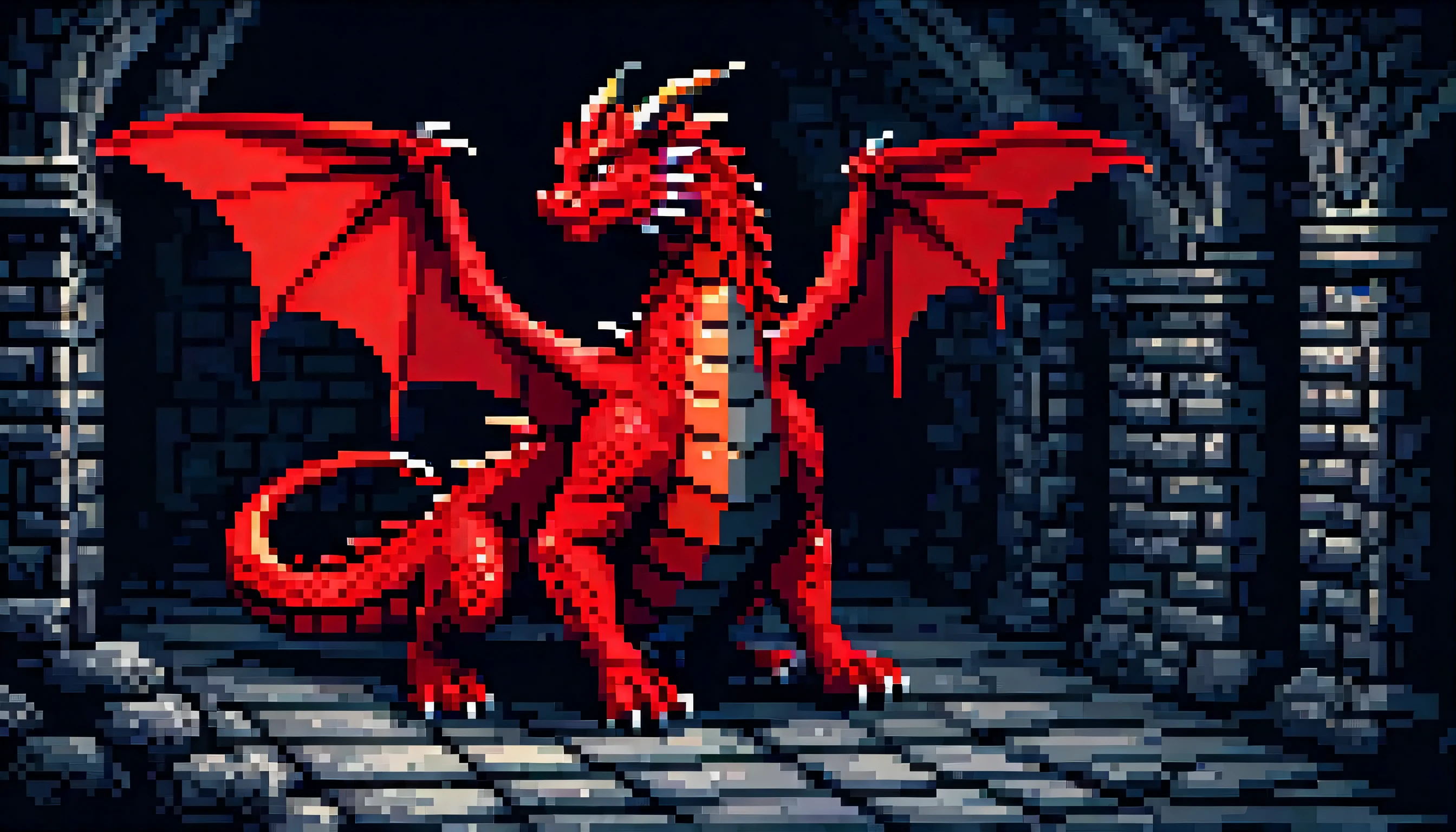 Red dragon in a dark dungeon,Grainy image quality