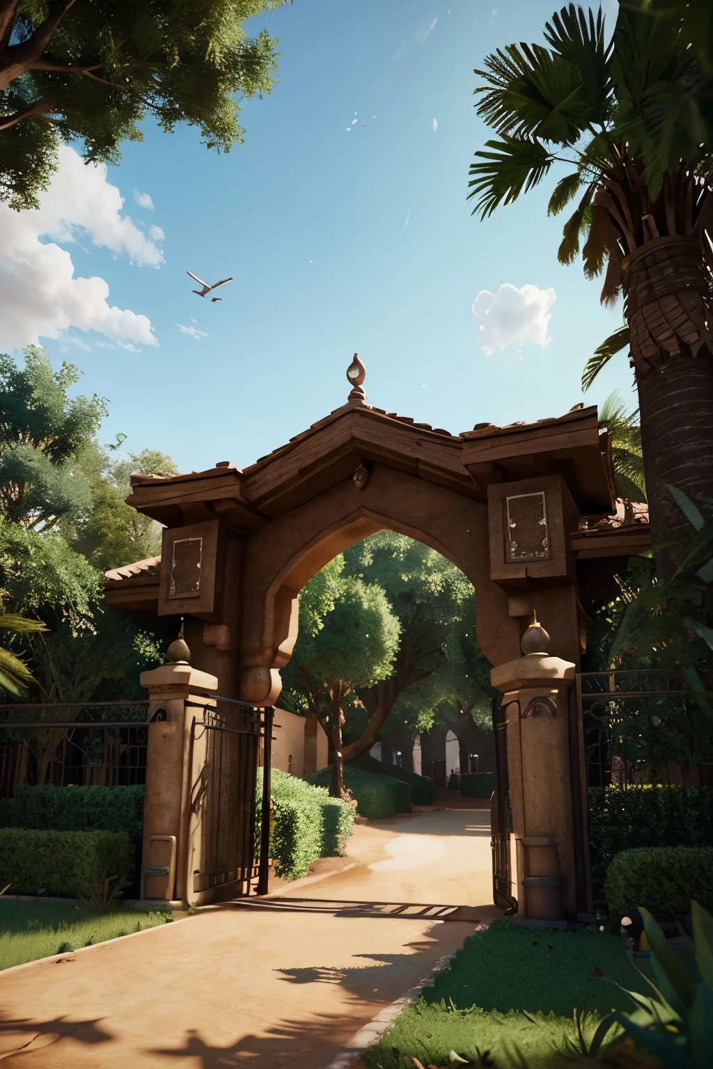 3d pixar forest with maroco gate, illustration, --ar 3:2 --style raw