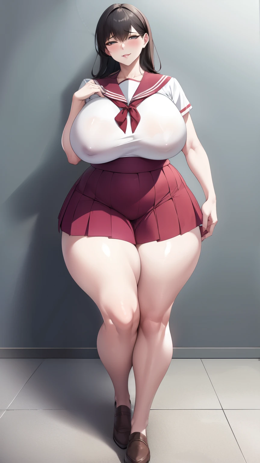 Huge breasts, Big Hips,full body shot, Mature mother, Whip lower body, plump thighs, Calf, Seductive mature woman, Perfect body, Plus Size Model,high school girl,Sailor suit, The skirt is short,Mature woman wearing Sailor suit,