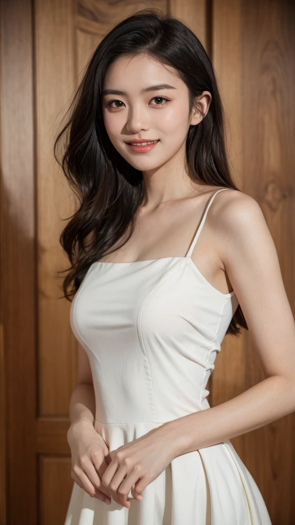 (best quality:1.4),(masterpiece:1.4),(photorealistic:1.4),(Realistic:1.2),(ultra high res, raw photo:1.4),(hdr, hyperdetailed:1.2),(8K:1.2),cinematic photo 1girl,(black long straight hair:1.2),standing,(white halter neck see-through pleated dress:1.2),