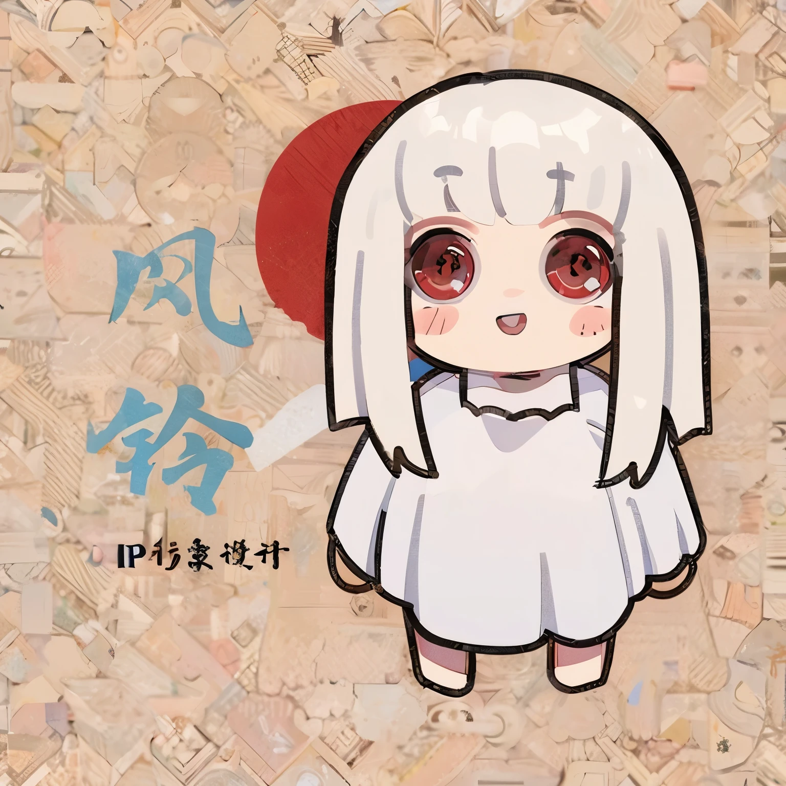 Wearing a white dress、With red eyes, Young girl in long skirt with good complexion, Anime style,Anime style,Q version IP image design