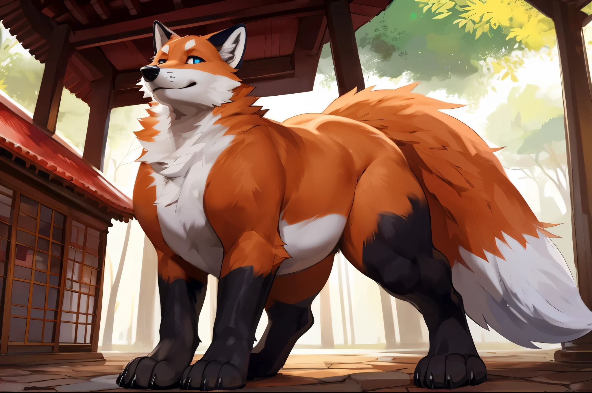 4k ultra quality, 4k full body view,(ultra high detailed body),(feral fox),by mystikfox61, by glitter trap boy,feral paws, by bebebebebe,by morethreedee, by seibear,(thick thigh),(chubby thigh),thicc thigh,thick legs,chubby legs,thicc legs,massive butt,enomorous thigh,massive thigh,massive legs,thick lower legs,wide legs,(detailed thigh),(wide thigh),fluffy belly sharp nails,((sfw)),(ultra detailed face),detailed eyes,big tail,fluffy tail,(detailed tail),enomorous tail,bigger tail,huge tail,volumetric light,muscle legs,big paws,(thick paws),fluffy paws,furry paws,enomorous paws,(animal focus), beast,(bigger lower body),strong lower body,(long legs),front view,master works, super fine, 4k resolution, high quality,high picture detail,dark fantasy,illusory engine, Masterpiece,dire fox,faint lighting,sakura,shrine,white fox,white fur,great fox,