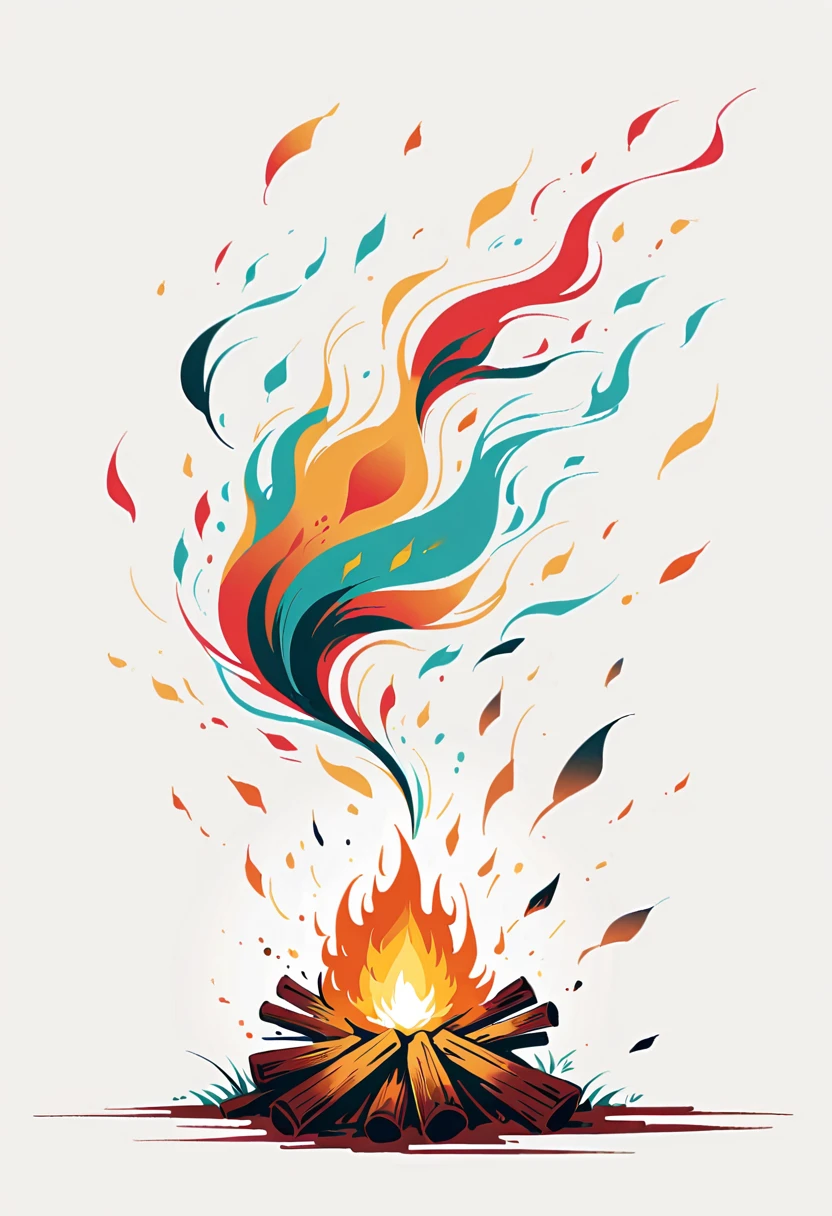 (bonfire:1.5)，Simple lines，Minimalism，abstraction，Lots of white space