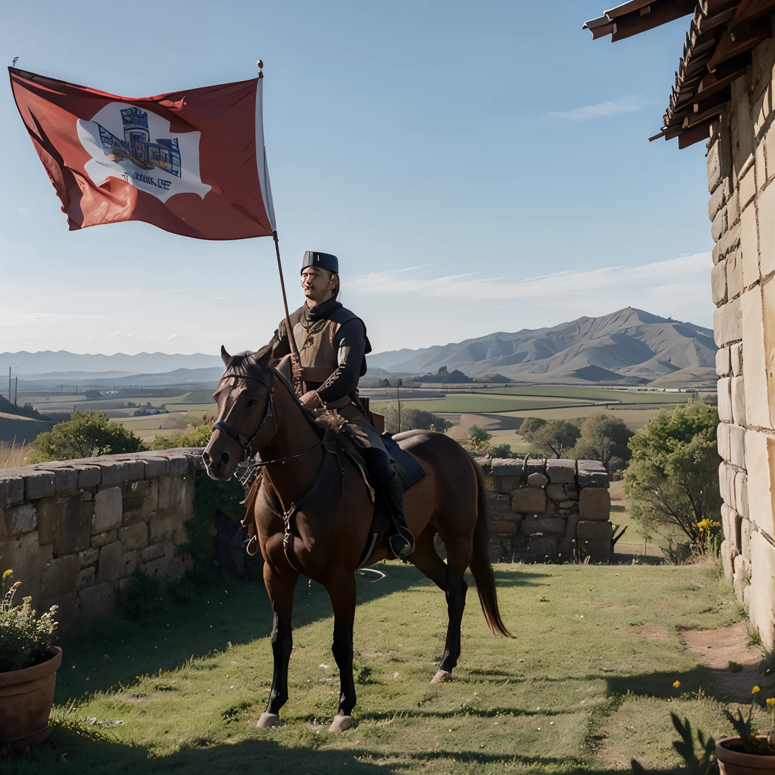 *Page 4:**
- Una imagen del castillo de Lord Edric, rodeado de murallas y torres imponentes, with the banners of the feudal lord flying high, mostrando su poder y autoridad sobre el valle.