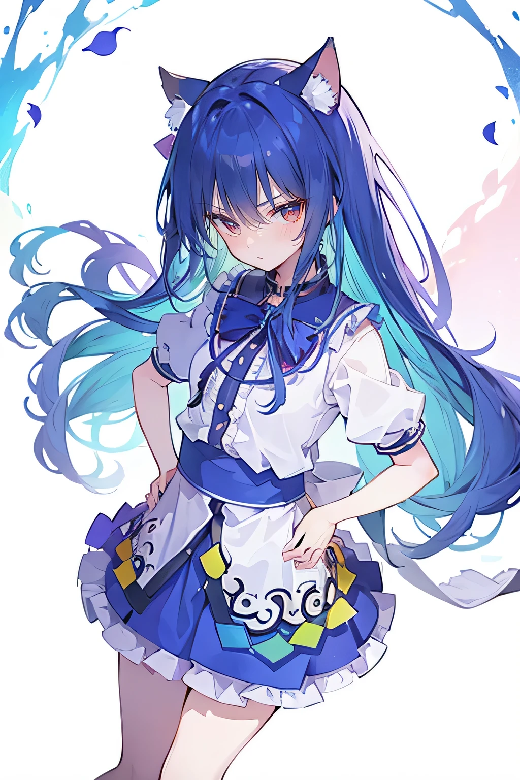 (masterpiece),best quality, expressive eyes, perfect face, 1girl,
Put your hands on your waist,fair, Gorgeous,Japanese cartoons,girl,lola,Hina Angel, blue hair, blue haired, floating clothes,Grab your waist, Grab your waist, hands on hips , hands on hips,sit, sit on ground, Legs on the ground, flat chest,cat ears,Petals fall,Sitting in the summerhouse,summerhouse,