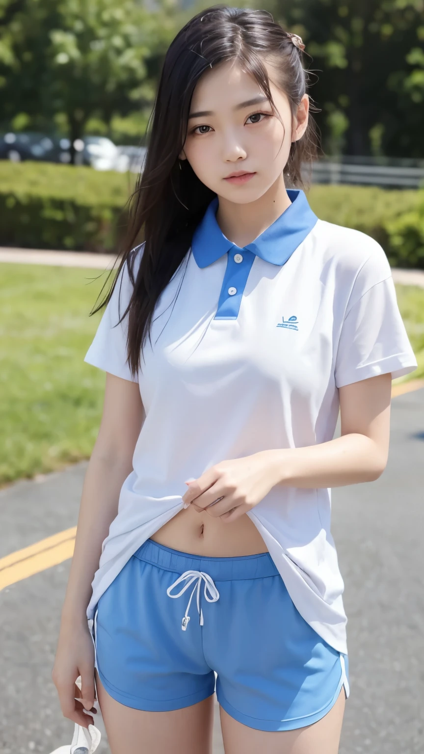 best quality, masterpiece, Ultra-high resolution, original photo, (lifelike:1.4), 1 girl, Detailed face, Cowboy shooting, exist (Blue collar white tight shirt, Tight high-cut blue sports shorts,White and transparent),exist学校厕所里,躺exist充满水的浴缸里,躺exist充满水的浴缸里,legs spread,legs spread,turbulent attitude,turbulent attitude,Large Breasts, protrude, protrude,protrude,Unbuttoned clothes,,All clothes are soaked through, All clothes are soaked through, Wet clothes cling to the body, Wet clothes cling to the body, (Yao Liu:1.2), Hair tied into balls,Hair tied into balls, No braids,No braids,Don't braid your hair,Don't braid your hair,Bokeh, beautiful lightexistg, model posexistg, Perfect body,Pretty face,Beautiful ,Pull up to show underwear,legs spread,There is a sticky liquid flowing down the inside of the leg,The front of my pants is soaked,Transparent underwear,The small seam below is recessed,Water leaks out from the cracks,Soaked underwear,Upper front of hip,Exposure