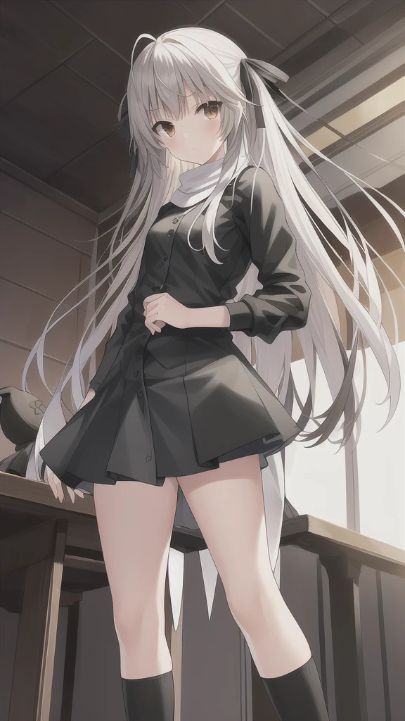((masterpiece:1.4, best quality)) ,Kasugano Sora,1 cool girl,Brown eyes,Plush Toys,Stuffed Animals,stuffed bunny,,Happy,eternity,Black socks,Jane Shoes,Black jacket with white T-shirt,long black scarf,Christmas,Christmas Star