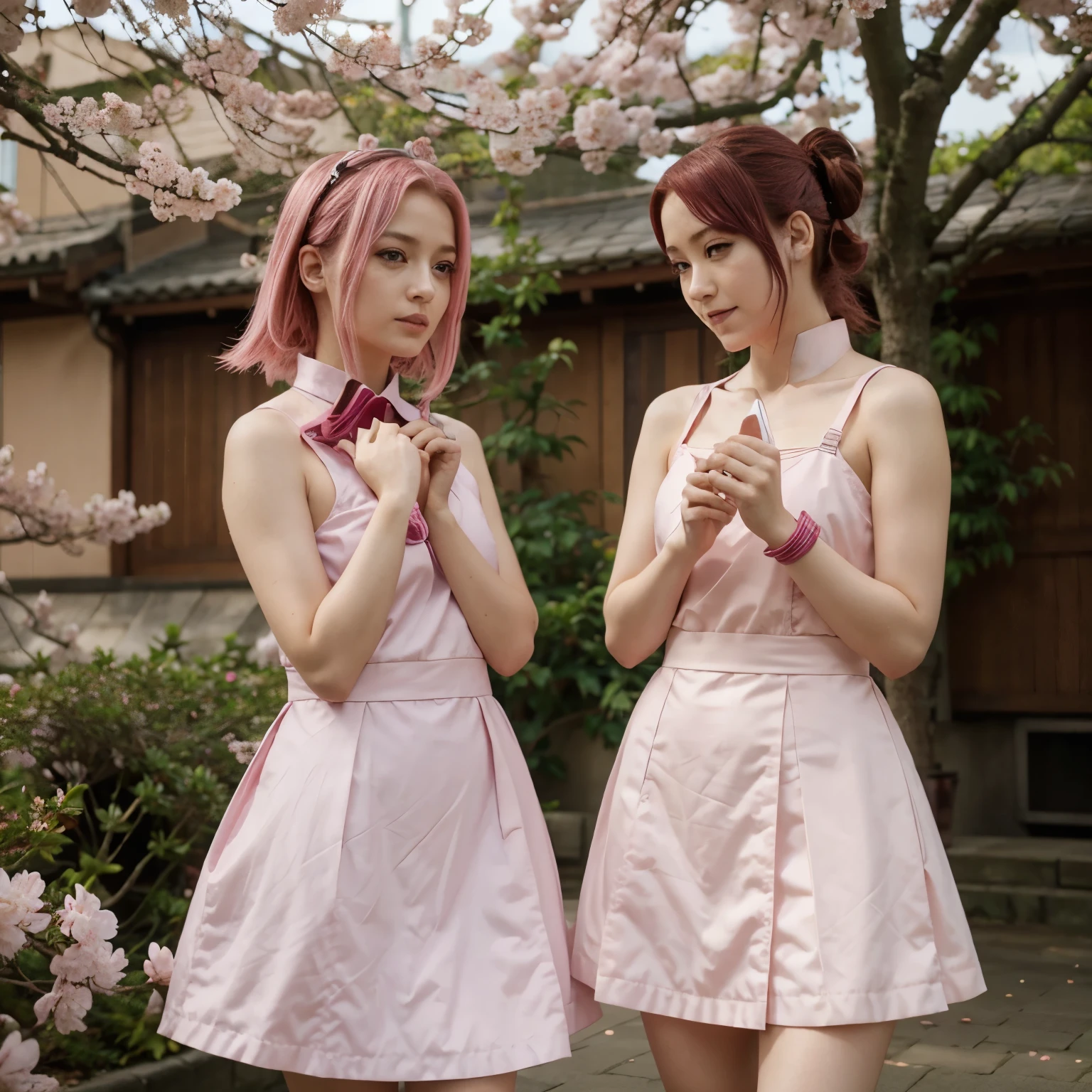  Sakura Haruno and Sakura Kinomoto being magical girls in pink dresses