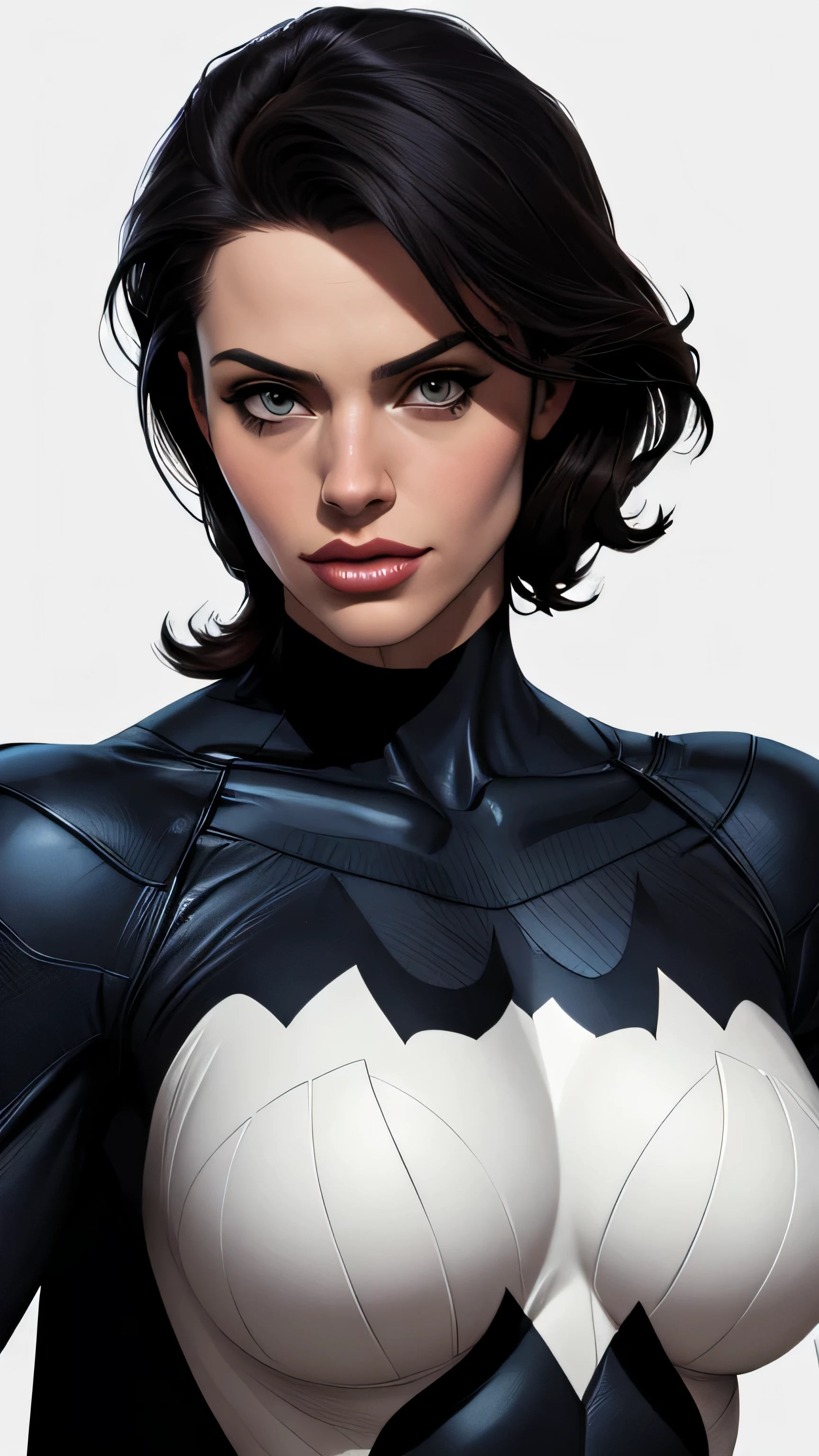 Batman , white background , cool outfit , beautiful , realistic character style , no words , center