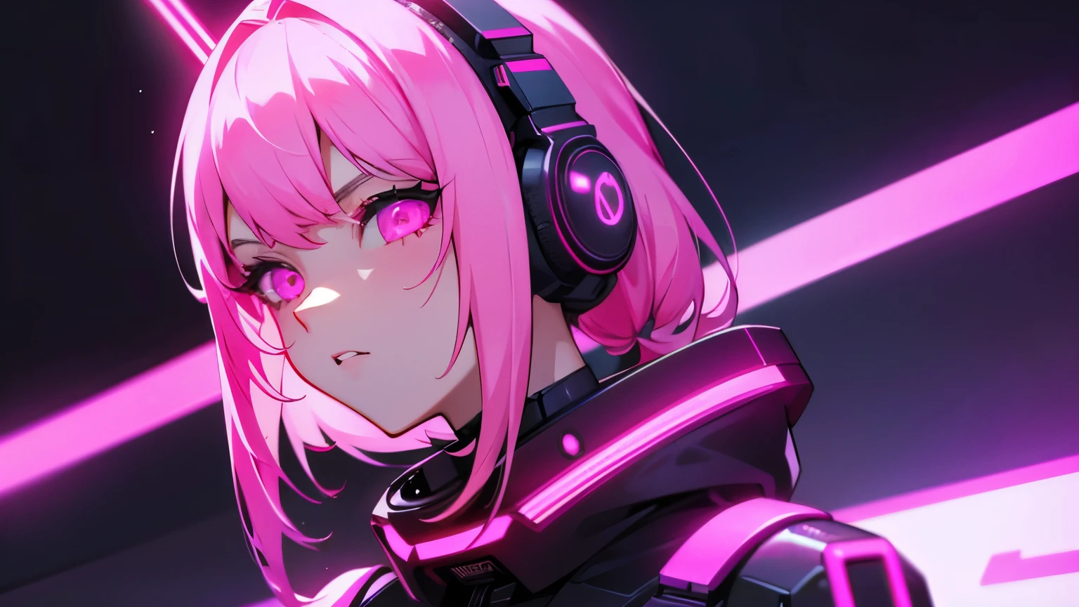 1 girl, pink neon ,Android, 女性Android , cyber punk, club,Dim lighting, neon signs,fc portrait, neon,cyber punk, Futuristic ,
