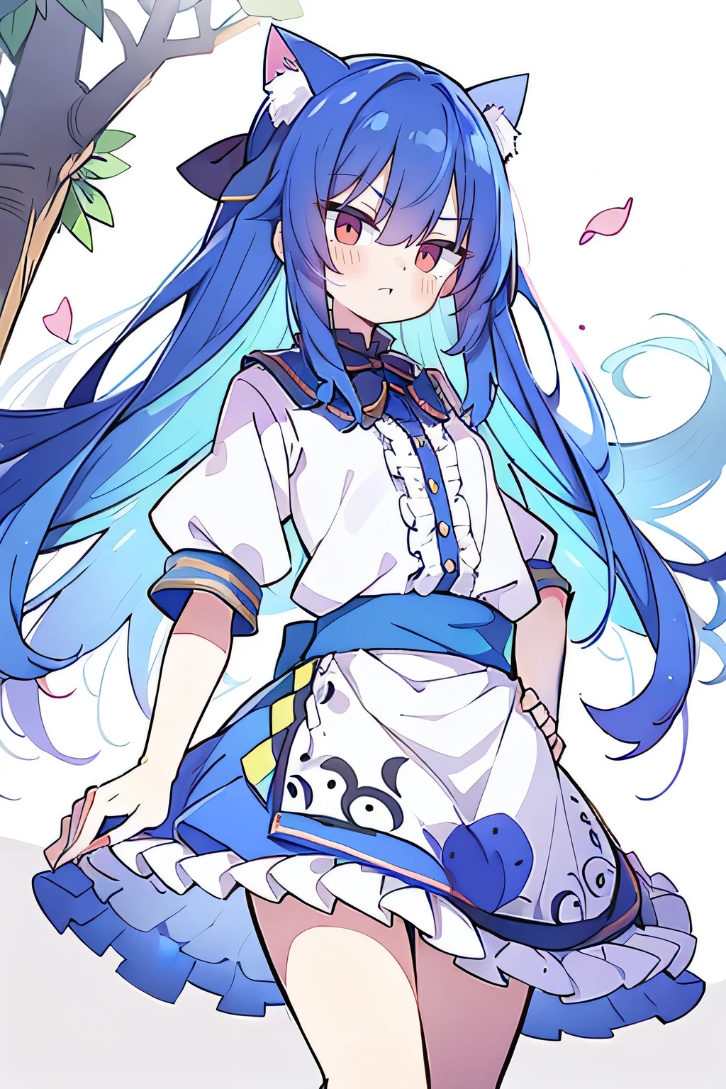 (masterpiece),best quality, expressive eyes, perfect face, 1girl,
Put your hands on your waist,fair, Gorgeous,Japanese cartoons,girl,lola,Hina Angel, blue hair, blue haired, floating clothes,Grab your waist, Grab your waist, hands on hips , hands on hips,sit, sit on ground, Legs on the ground, flat chest,cat ears,Petals fall,Sitting in the summerhouse,summerhouse,