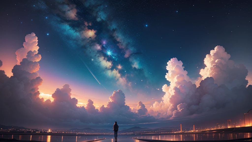 anime - escena de estilo de un hermoso cielo con una estrella y un planeta, cosmic skies. por makoto shinkai, Fondo de pantalla de arte anime 4k, Fondo de pantalla de arte anime 4K, fondo de pantalla de arte anime 8k, Fondo de pantalla animado 4K, fondo de pantalla animado 4k, Fondo de pantalla animado 4k, cielo animado, amazing wallpaper, fondo animado, planeta cielo en el fondo, fondo animado art