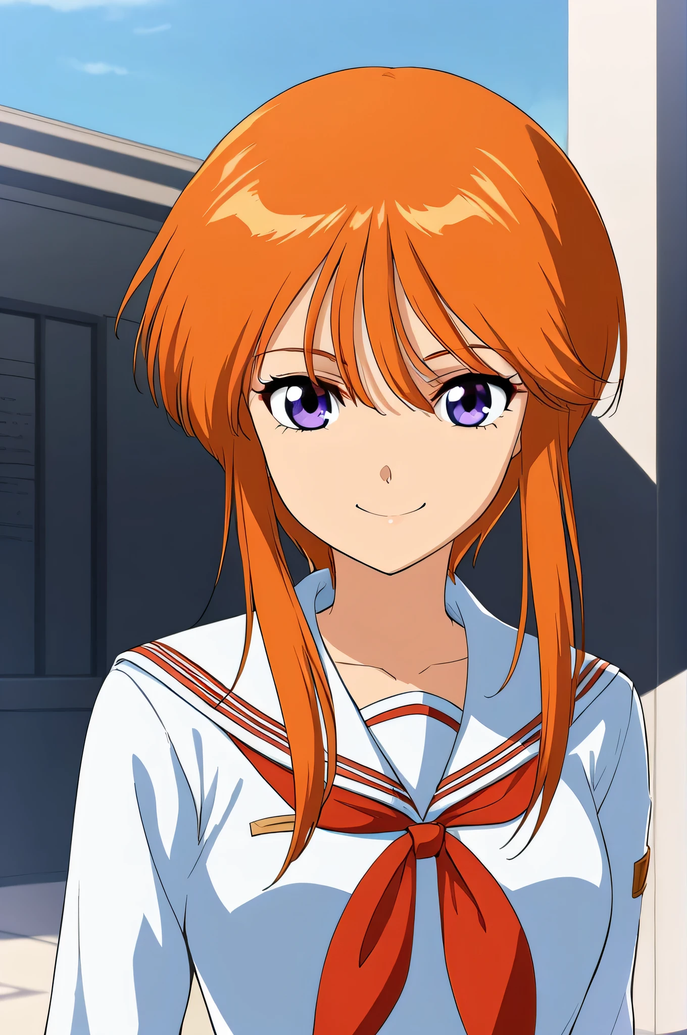 One girl,alone,lppl2,smile,upper_body,orange_hair,Sailor suit,Highest_quality,anime_Screen Cap,