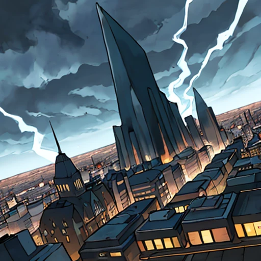 pkmn, Detailed painting of a majestic lightning storm over a city at night, with vibrant colors and intense contrasts. The painting should be rendered in a realistic style, capturing every intricate detail of the lightning bolts and the cityscape below. The lightning bolts should be electrifying, illuminating the dark sky with their brilliance. The city should be depicted with a mix of modern and historical buildings, showcasing the diversity of architectural styles. The scene should have an ominous atmosphere, evoking a sense of awe and power. The painting should be of the highest quality, with a resolution of 4k or higher, capturing the fine details of the storm and the cityscape. The lighting should be dramatic, with the lightning bolts casting dynamic shadows and highlights on the buildings and the stormy sky.
