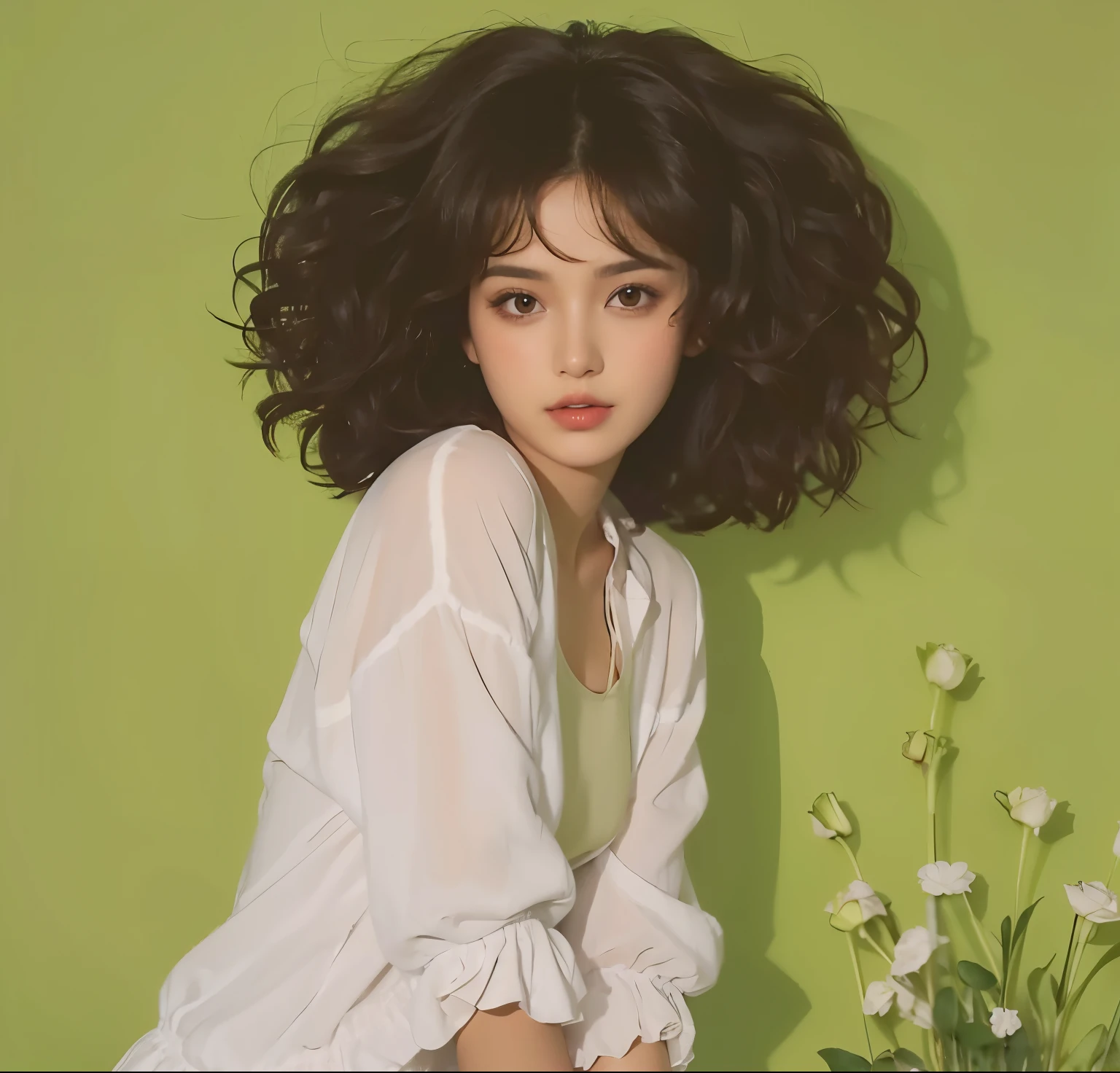 Pretty girl, black hair, short hair,( brown eyes 3.1 ) Curly hair