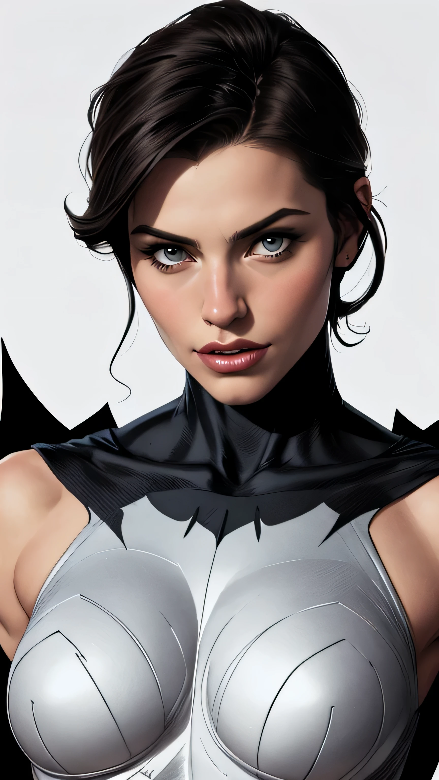 Batman , white background , cool outfit , beautiful , realistic character style , no words , center