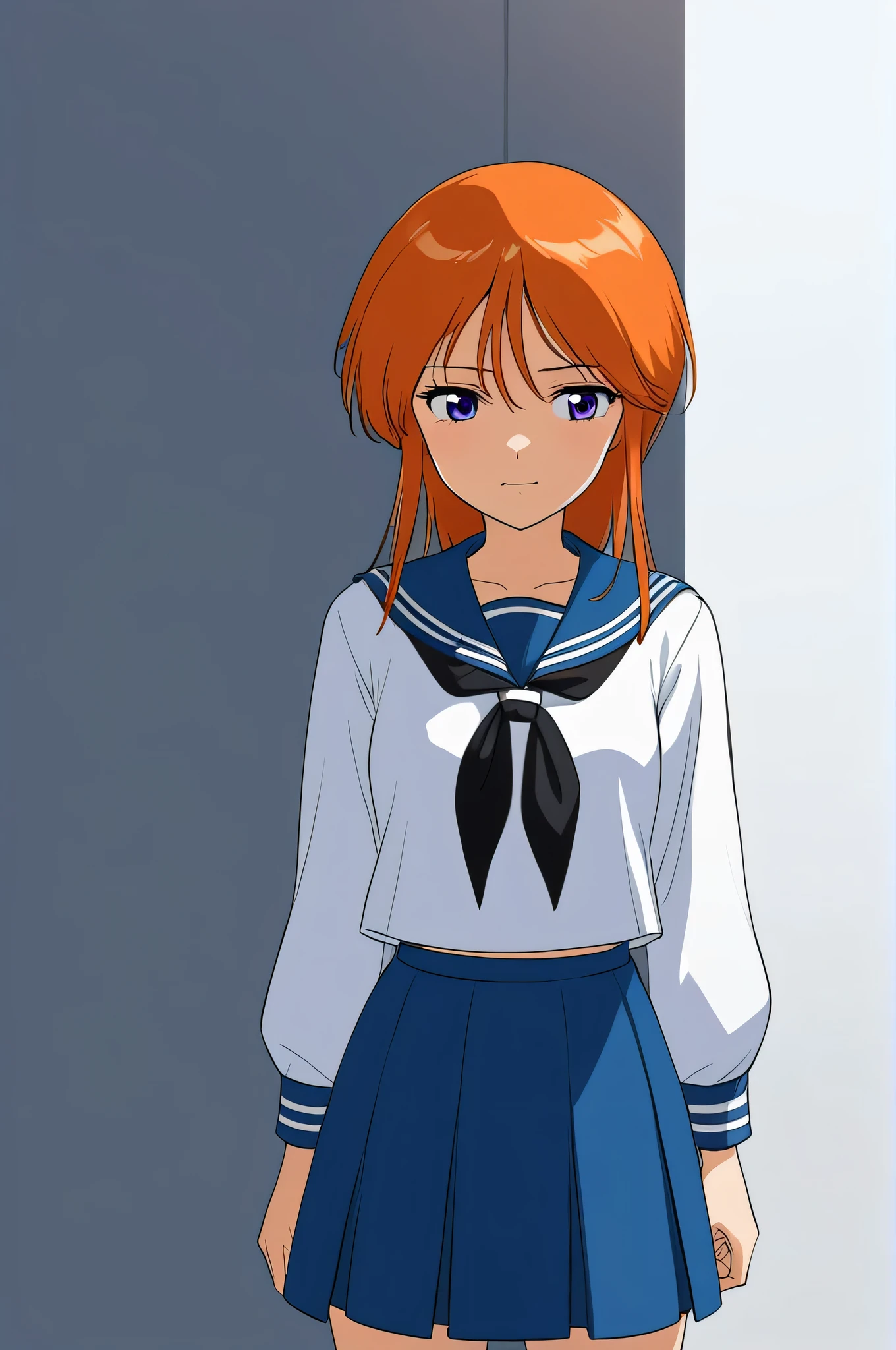 One girl,alone,lppl2,Shyness,orange_hair,Sailor suit,skirt,Highest_quality,anime_Screen Cap,