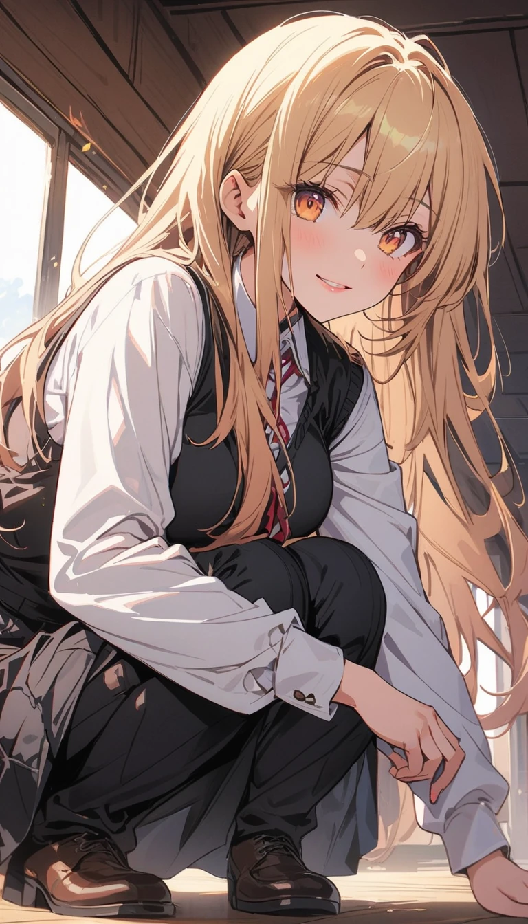 ((masterpiece)),((highest quality)),Absurd,, One girl, One boy, Squatting cowgirl, throw, , Exposed panties, , (classroom:1.1), sunlight, , (Half-closed eyes:0.4), (Lips parted:1.4), A light smile, (Nervous),(highest quality、masterpiece、High resolution、detailed)animeスタイル、flat style、(Shining Eyes、detailed美しい顔), BREAK,anime