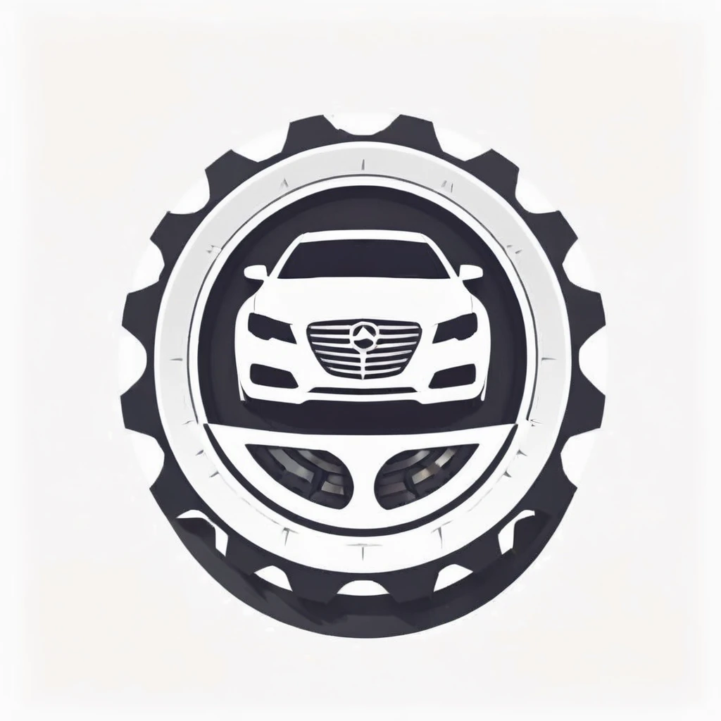 abstract logo, car on the front, cog wheel in the background