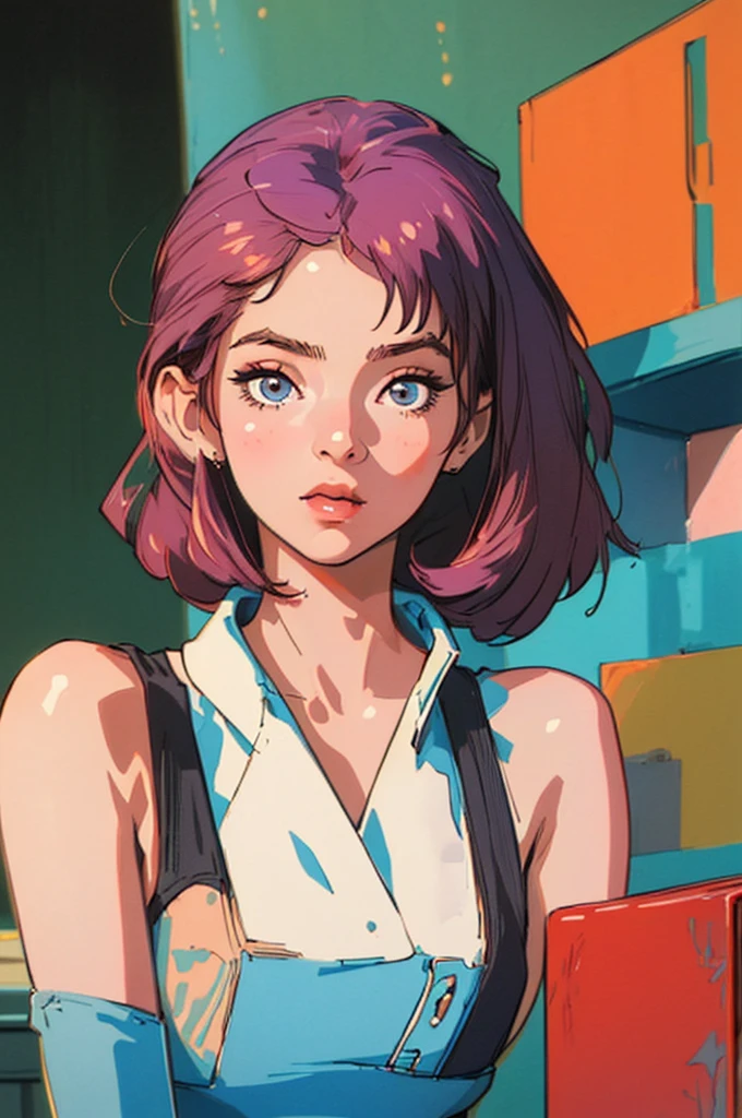 (best quality, masterpiece), 1girl, 1980s \(style\), looking at viewer, pinup \(style\), upper body,