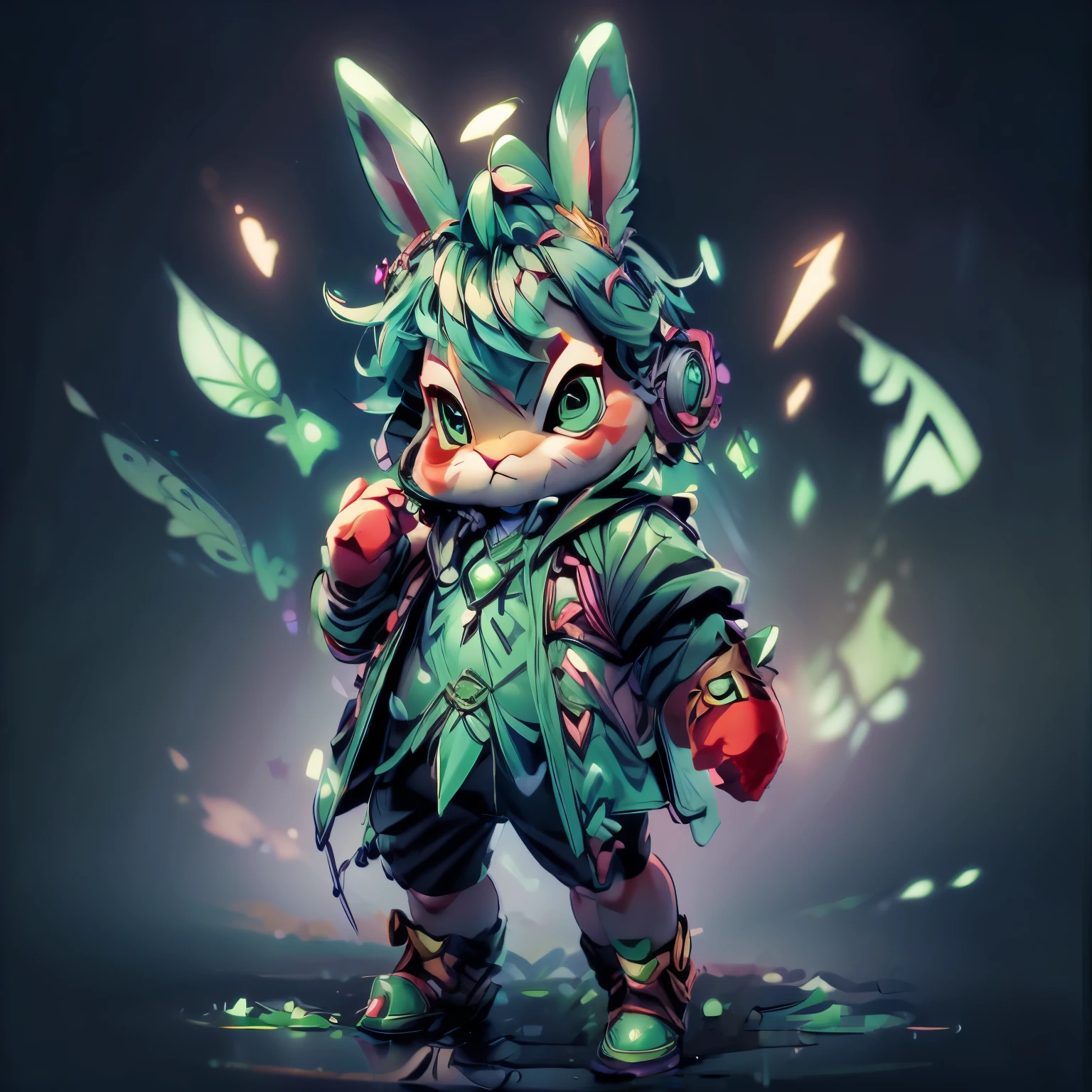 ((((masterpiece, highest quality, Super detailed, very_expensive_solve, big_file size, Full Color)))), Rabbit, Wearing armor,戦闘Rabbit, use recovery magic, Green aura from hands, energy, Recovery spells, High definition green aura